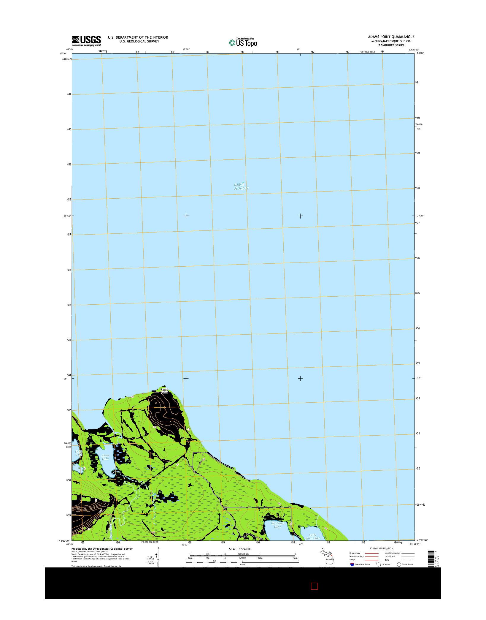 USGS US TOPO 7.5-MINUTE MAP FOR ADAMS POINT, MI 2017