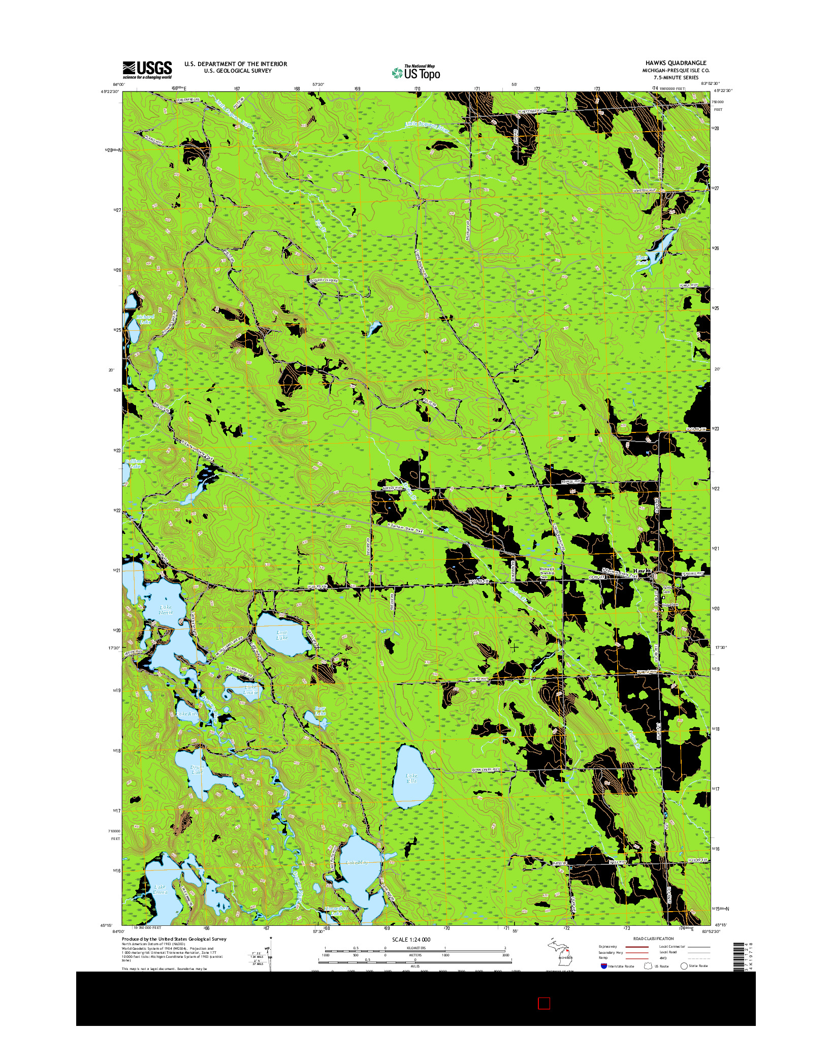 USGS US TOPO 7.5-MINUTE MAP FOR HAWKS, MI 2017