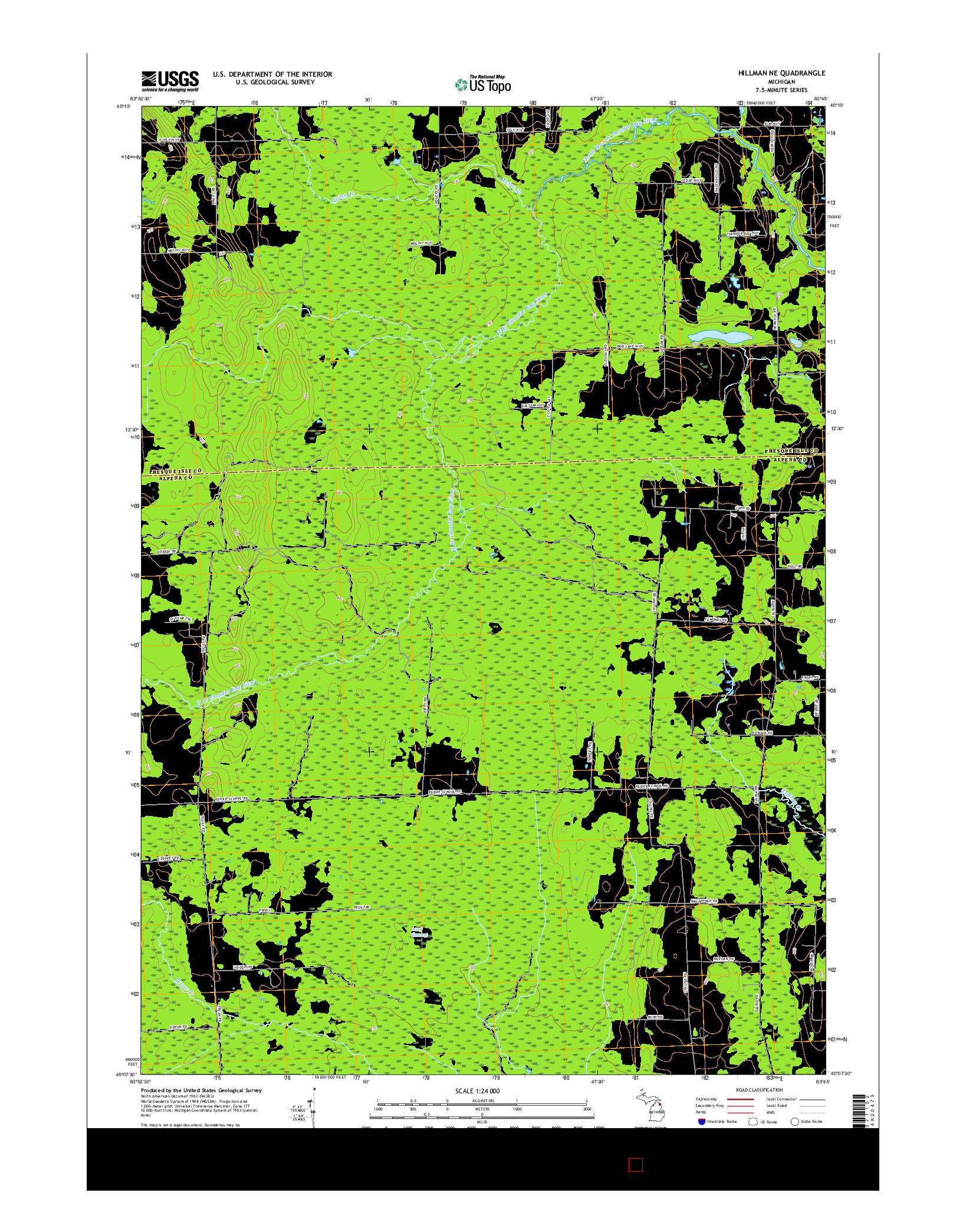 USGS US TOPO 7.5-MINUTE MAP FOR HILLMAN NE, MI 2017