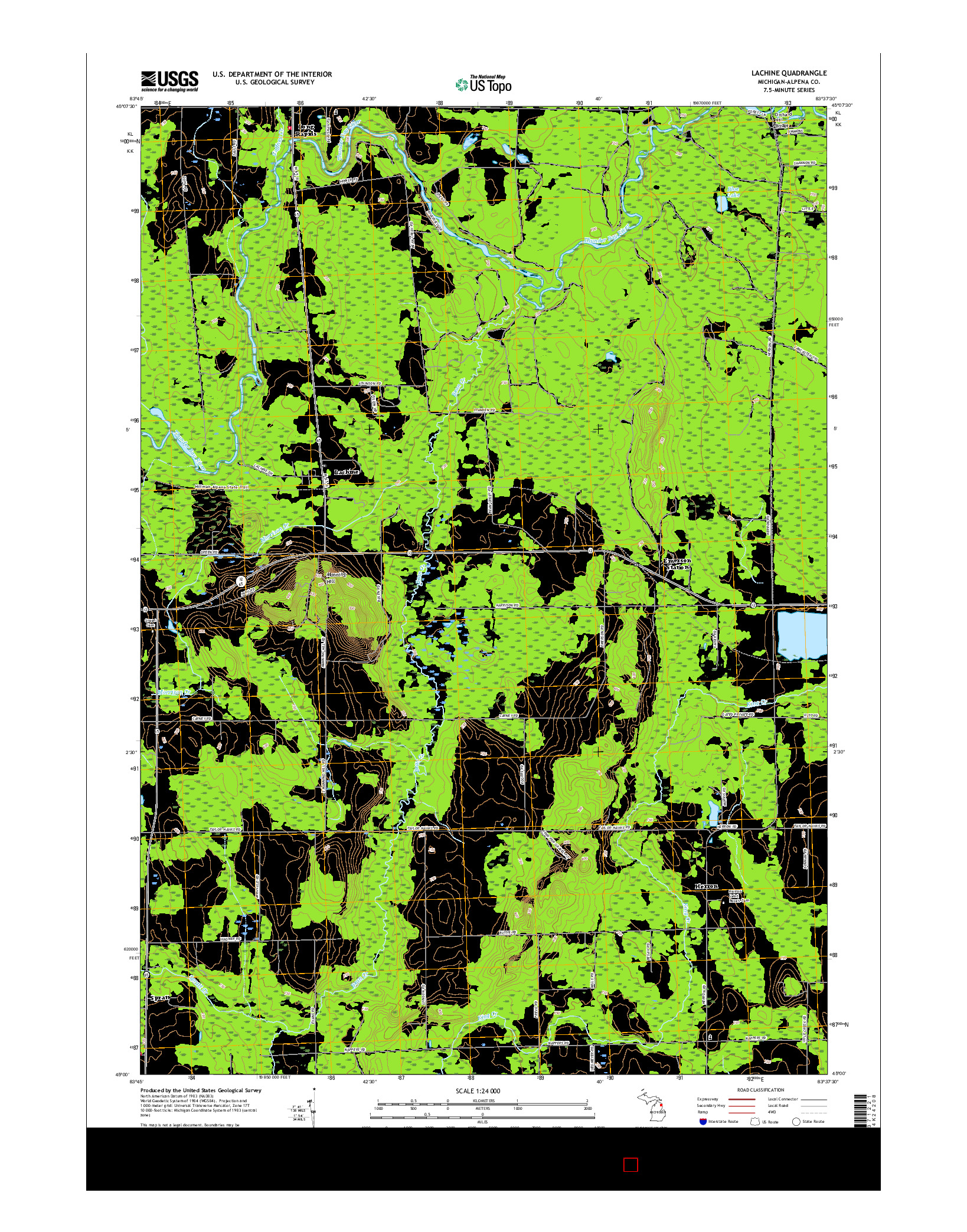 USGS US TOPO 7.5-MINUTE MAP FOR LACHINE, MI 2017