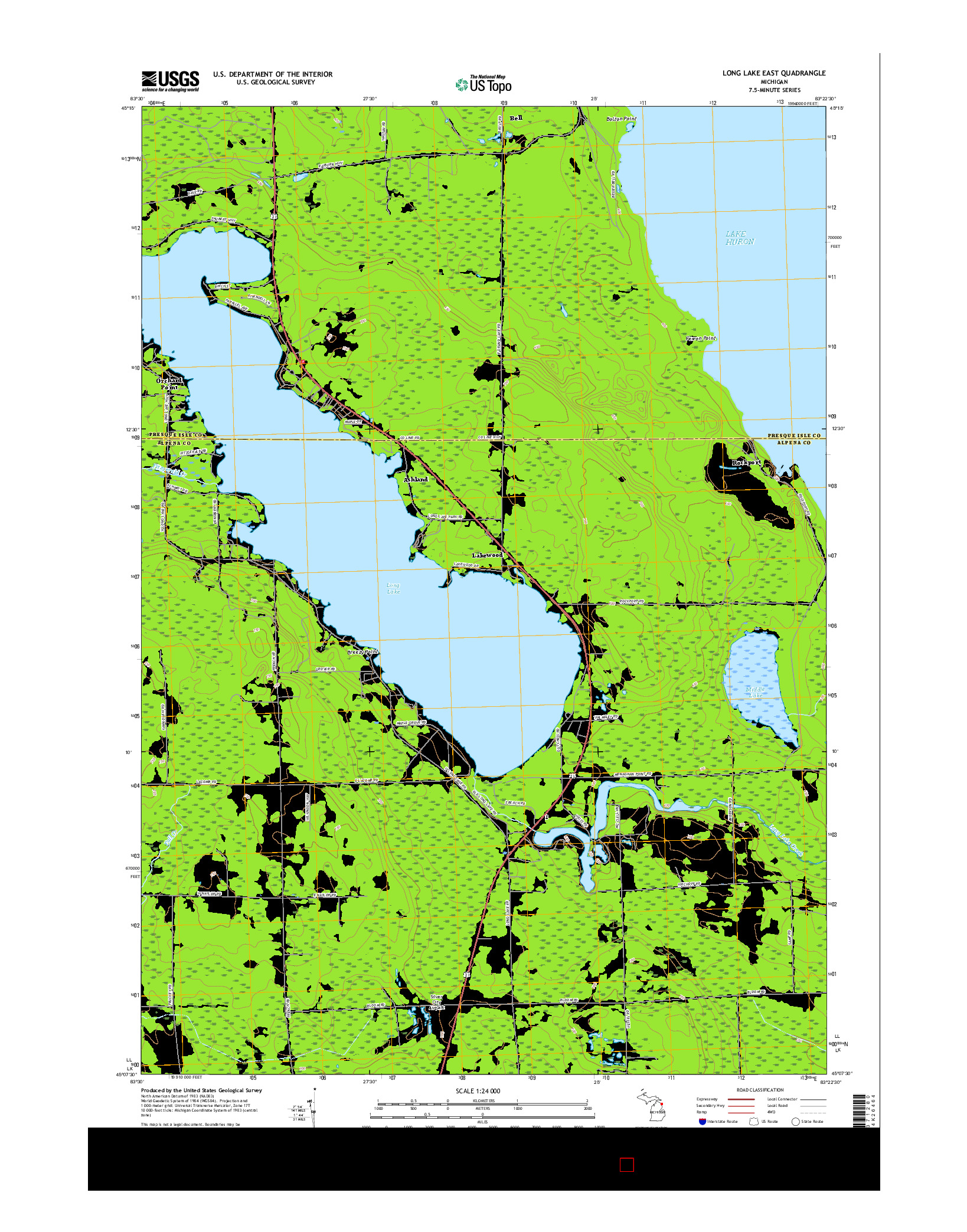 USGS US TOPO 7.5-MINUTE MAP FOR LONG LAKE EAST, MI 2017