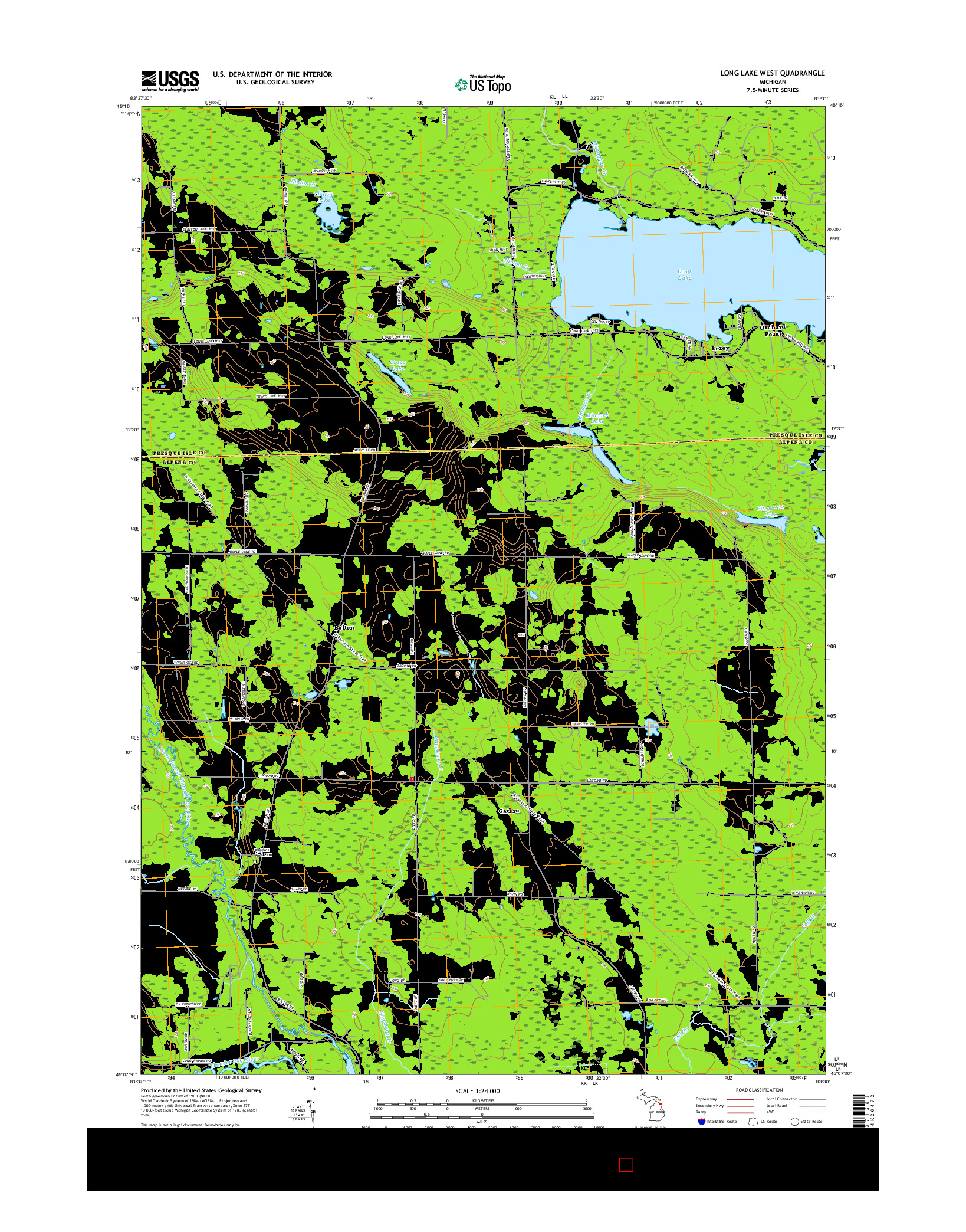 USGS US TOPO 7.5-MINUTE MAP FOR LONG LAKE WEST, MI 2017