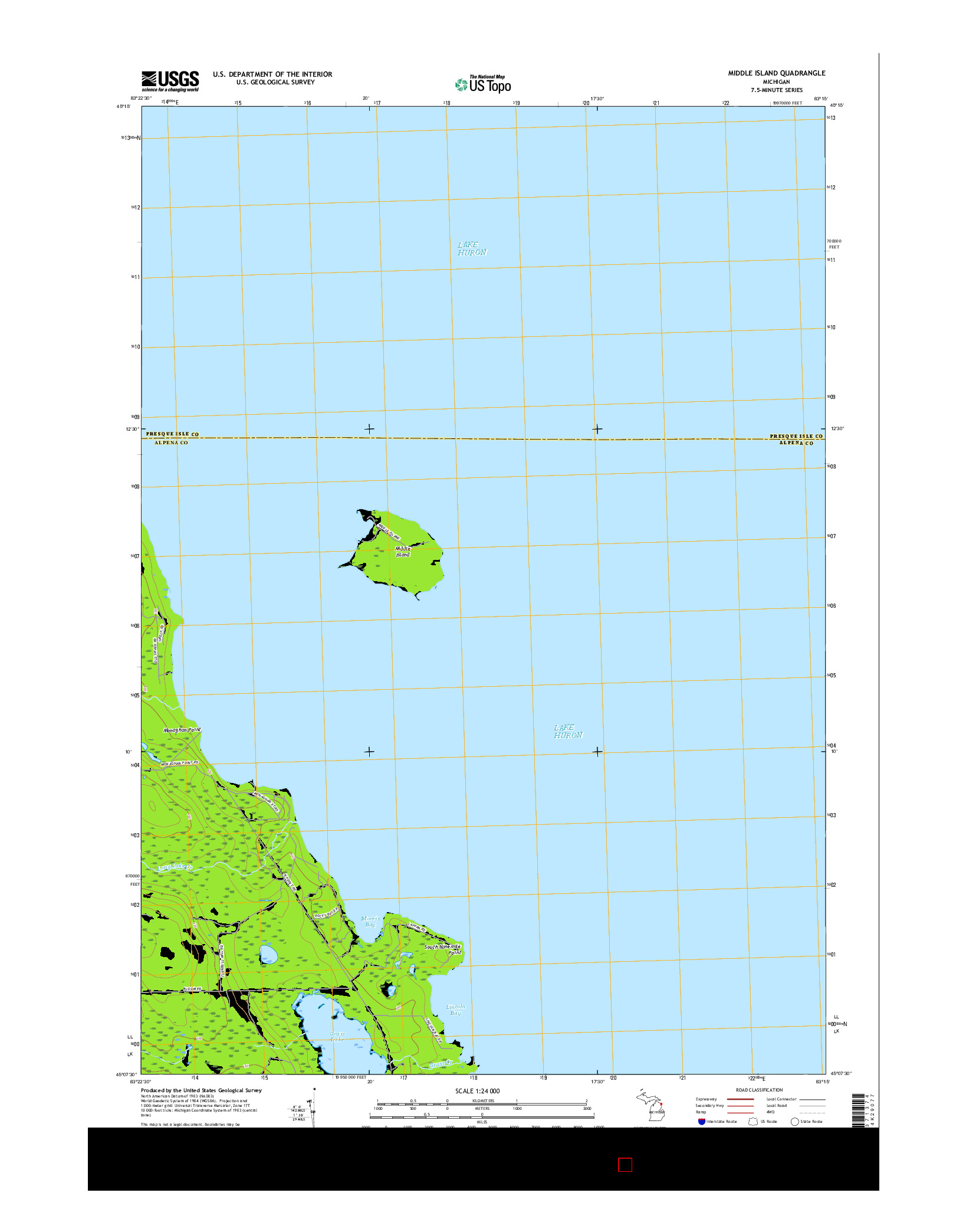 USGS US TOPO 7.5-MINUTE MAP FOR MIDDLE ISLAND, MI 2017