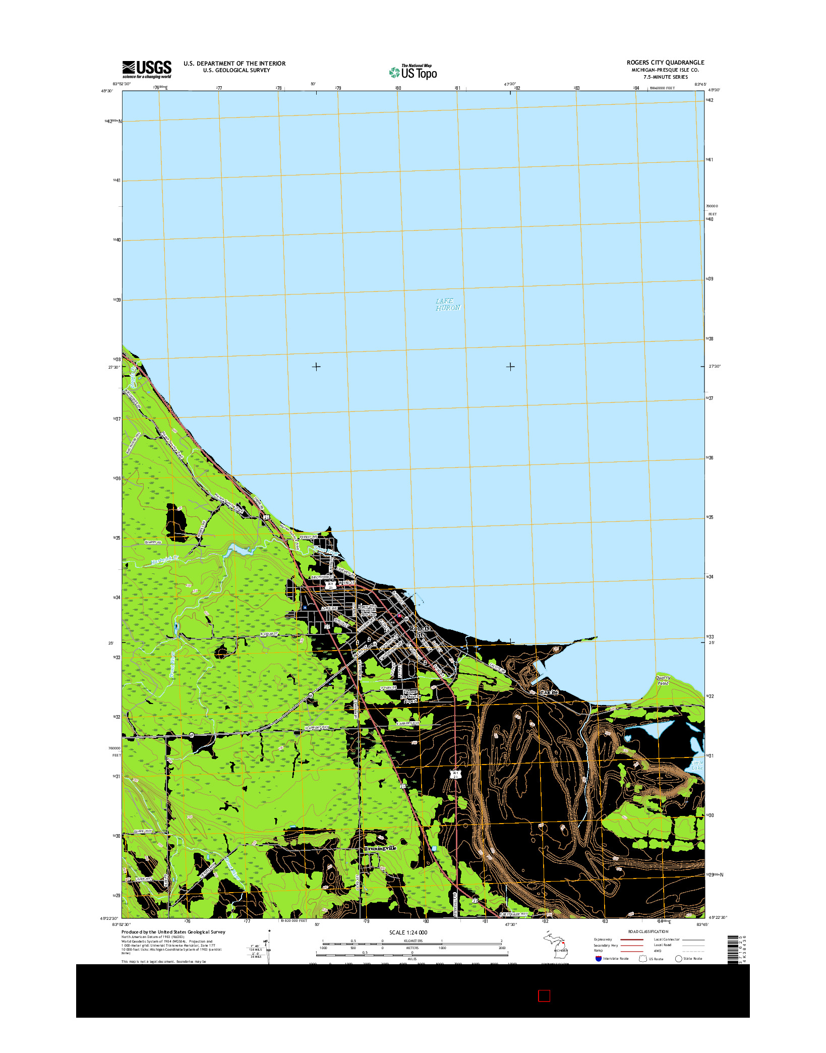 USGS US TOPO 7.5-MINUTE MAP FOR ROGERS CITY, MI 2017