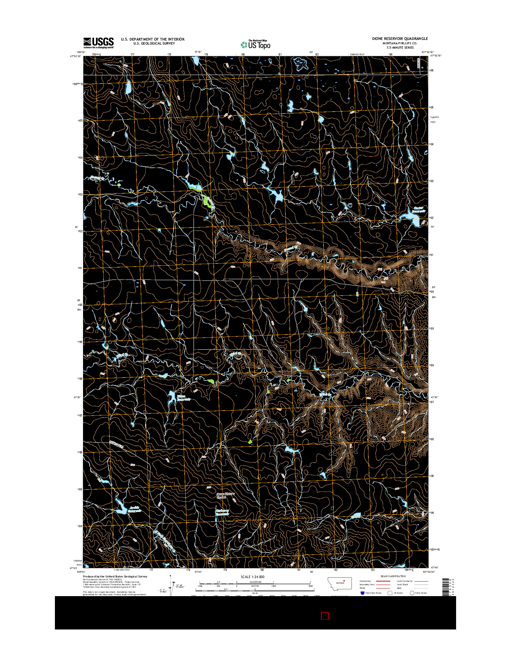 USGS US TOPO 7.5-MINUTE MAP FOR DIONE RESERVOIR, MT 2017