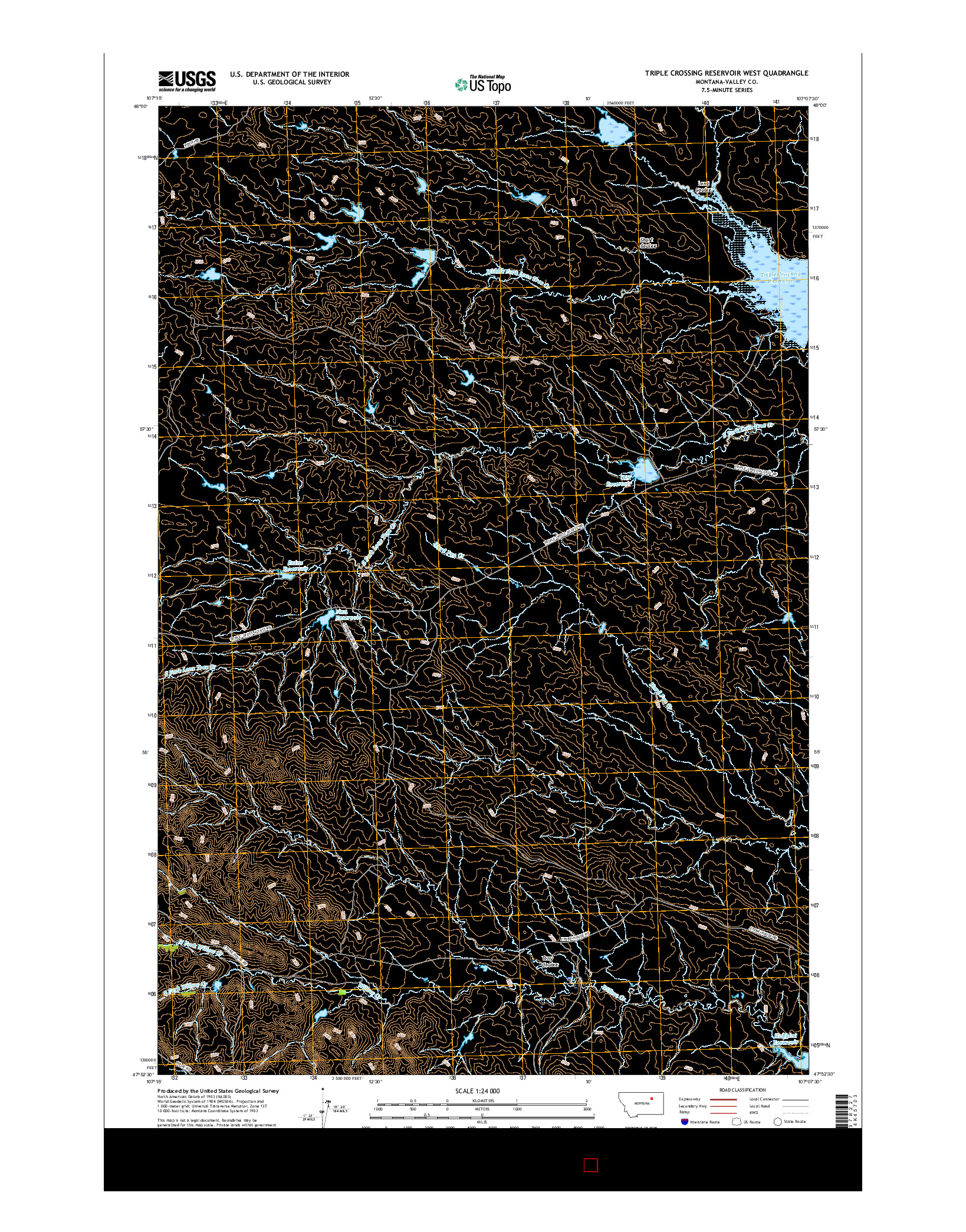 USGS US TOPO 7.5-MINUTE MAP FOR TRIPLE CROSSING RESERVOIR WEST, MT 2017