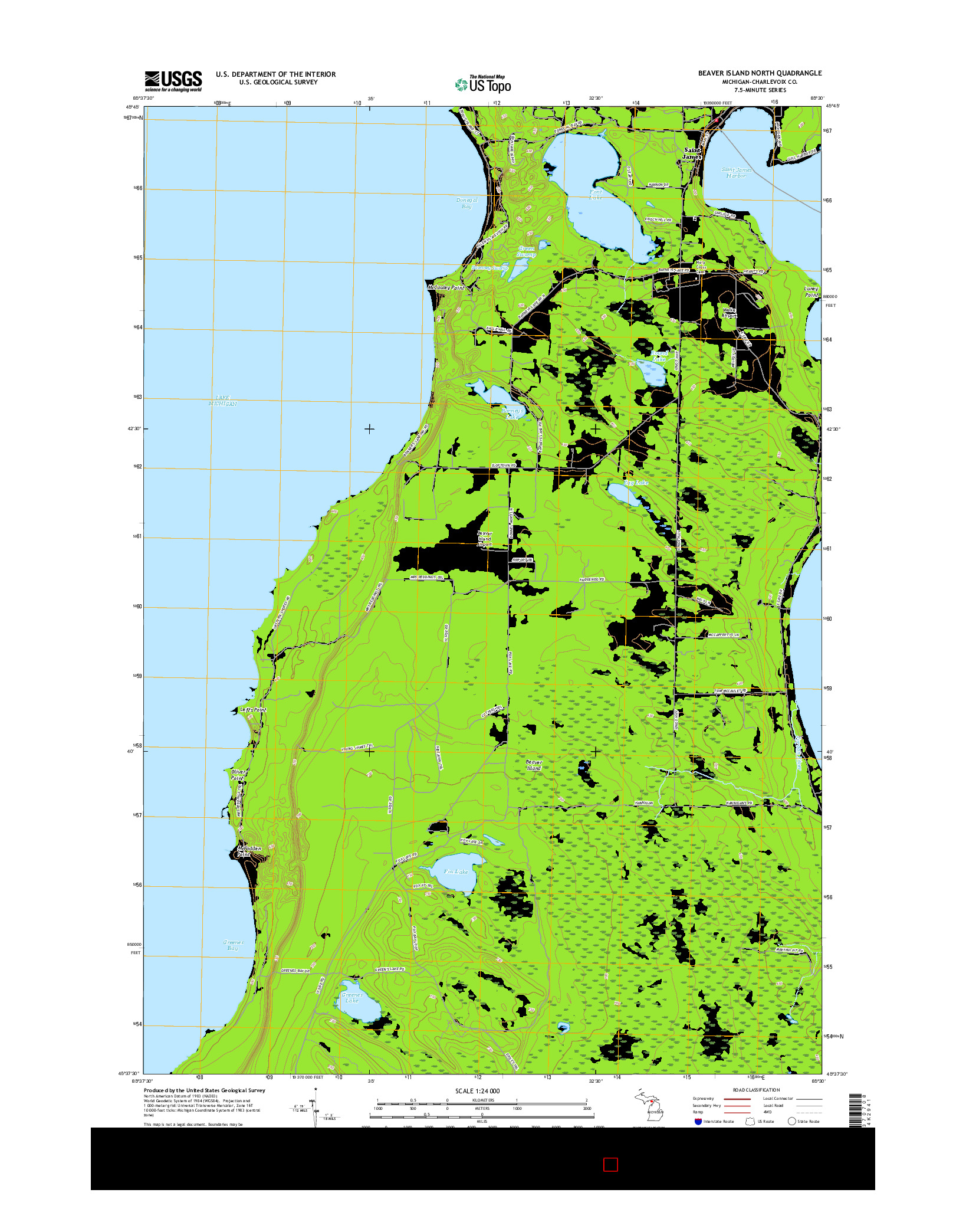 USGS US TOPO 7.5-MINUTE MAP FOR BEAVER ISLAND NORTH, MI 2017