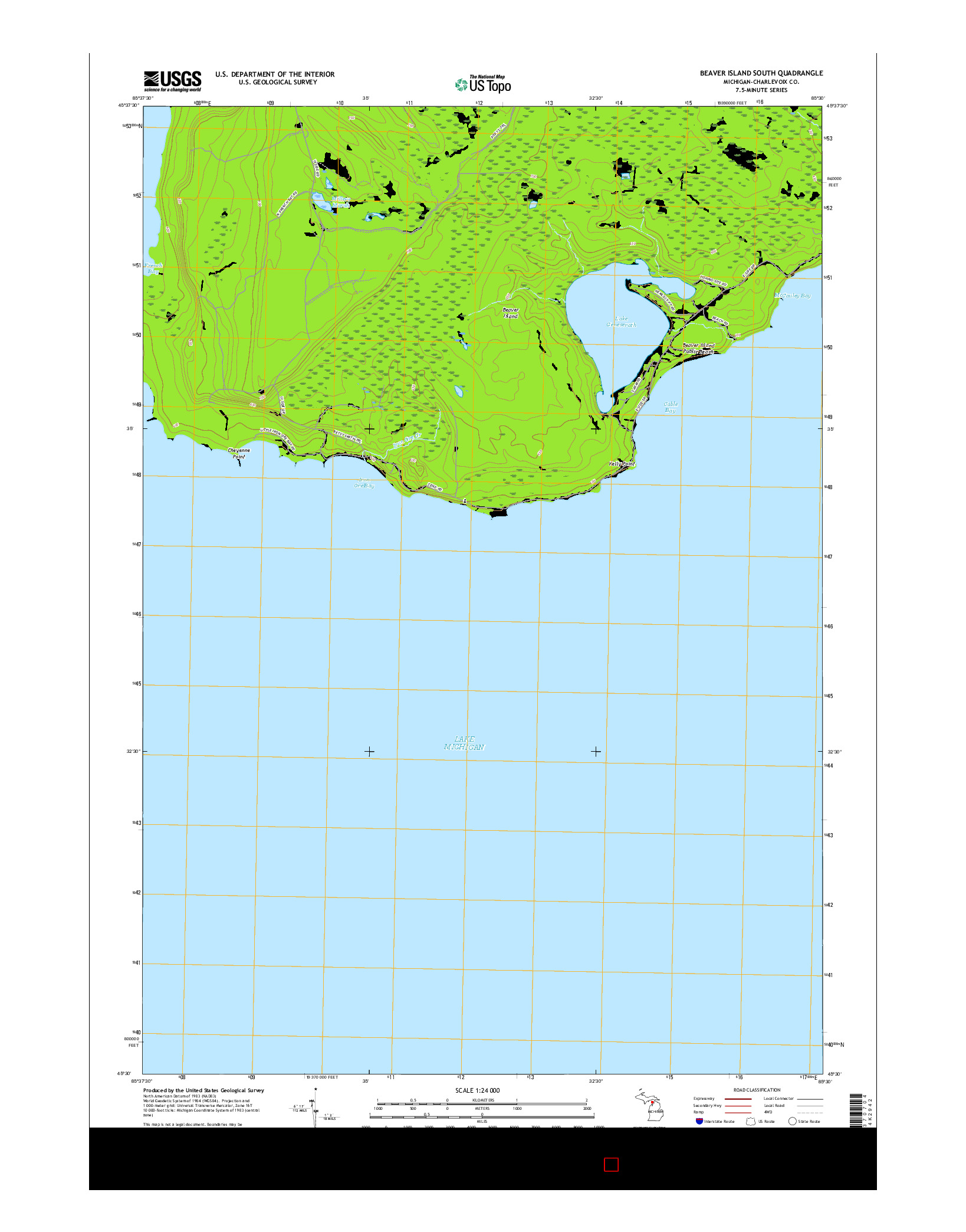 USGS US TOPO 7.5-MINUTE MAP FOR BEAVER ISLAND SOUTH, MI 2017