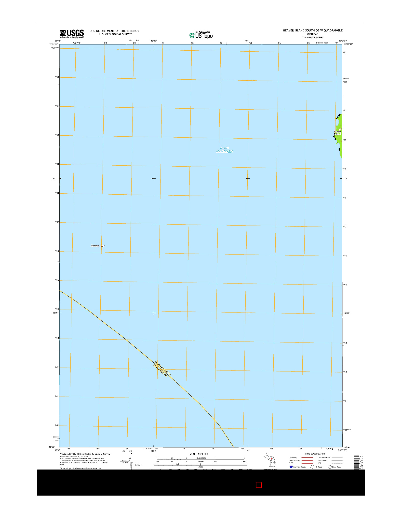 USGS US TOPO 7.5-MINUTE MAP FOR BEAVER ISLAND SOUTH OE W, MI 2017