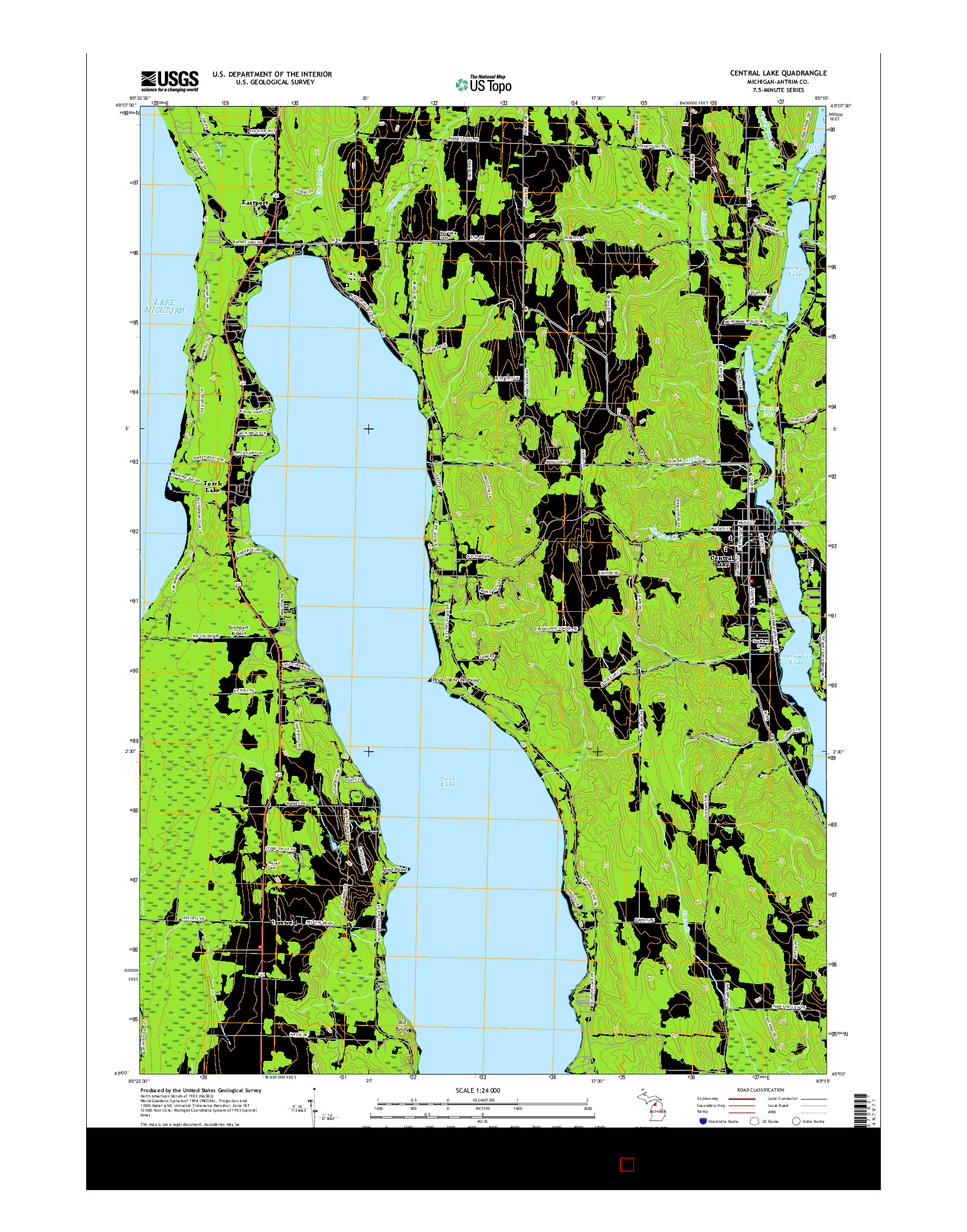 USGS US TOPO 7.5-MINUTE MAP FOR CENTRAL LAKE, MI 2017