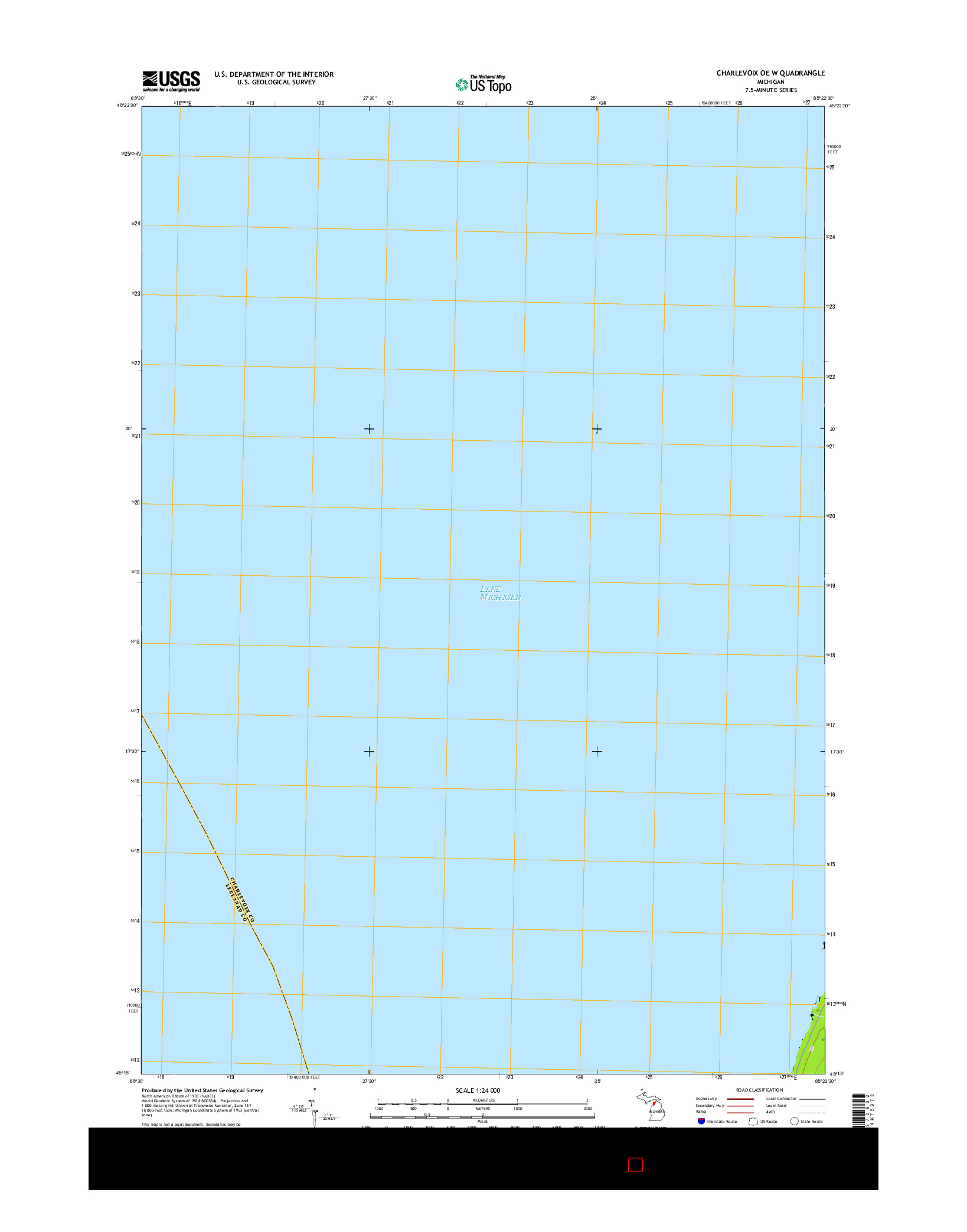 USGS US TOPO 7.5-MINUTE MAP FOR CHARLEVOIX OE W, MI 2017