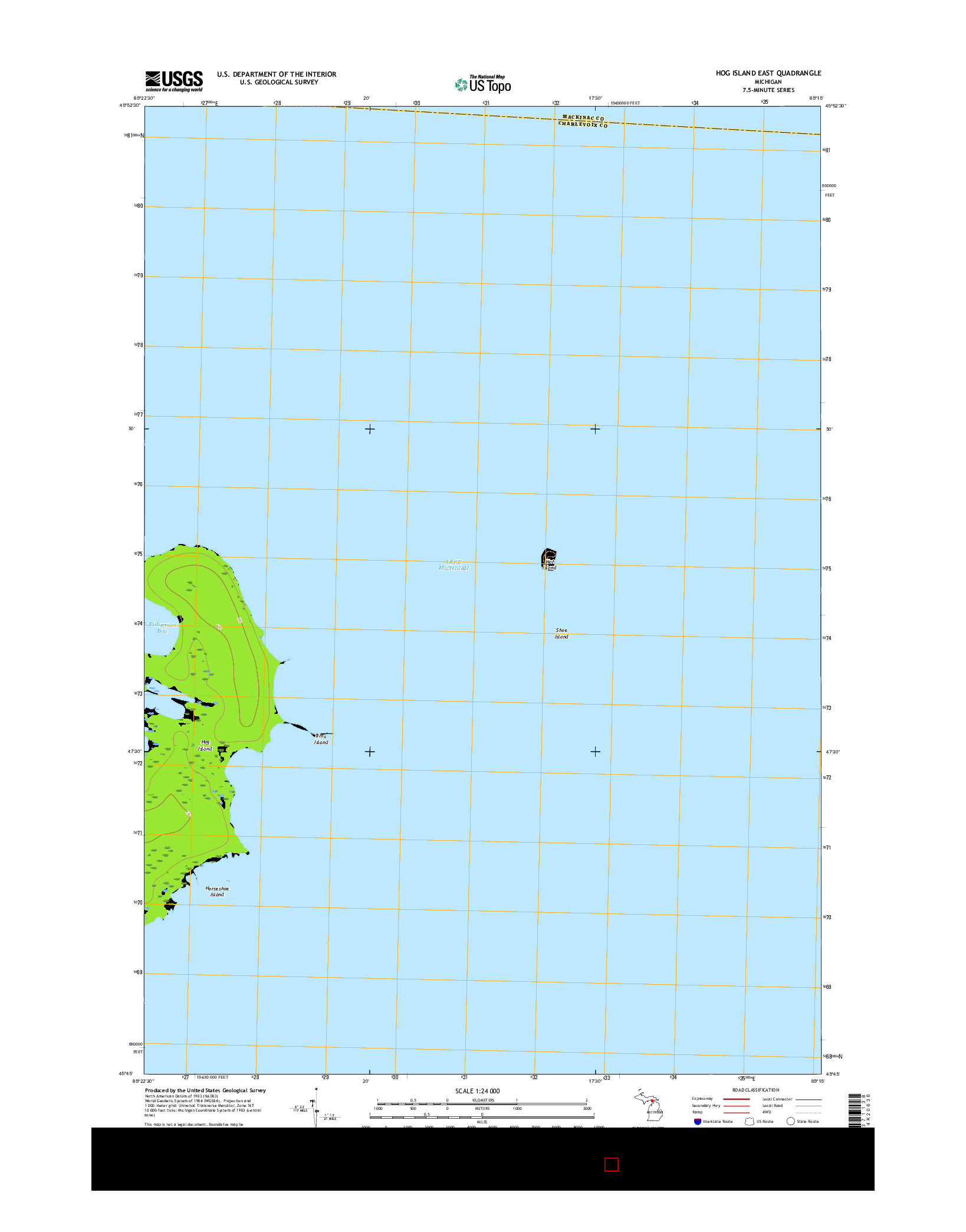 USGS US TOPO 7.5-MINUTE MAP FOR HOG ISLAND EAST, MI 2017