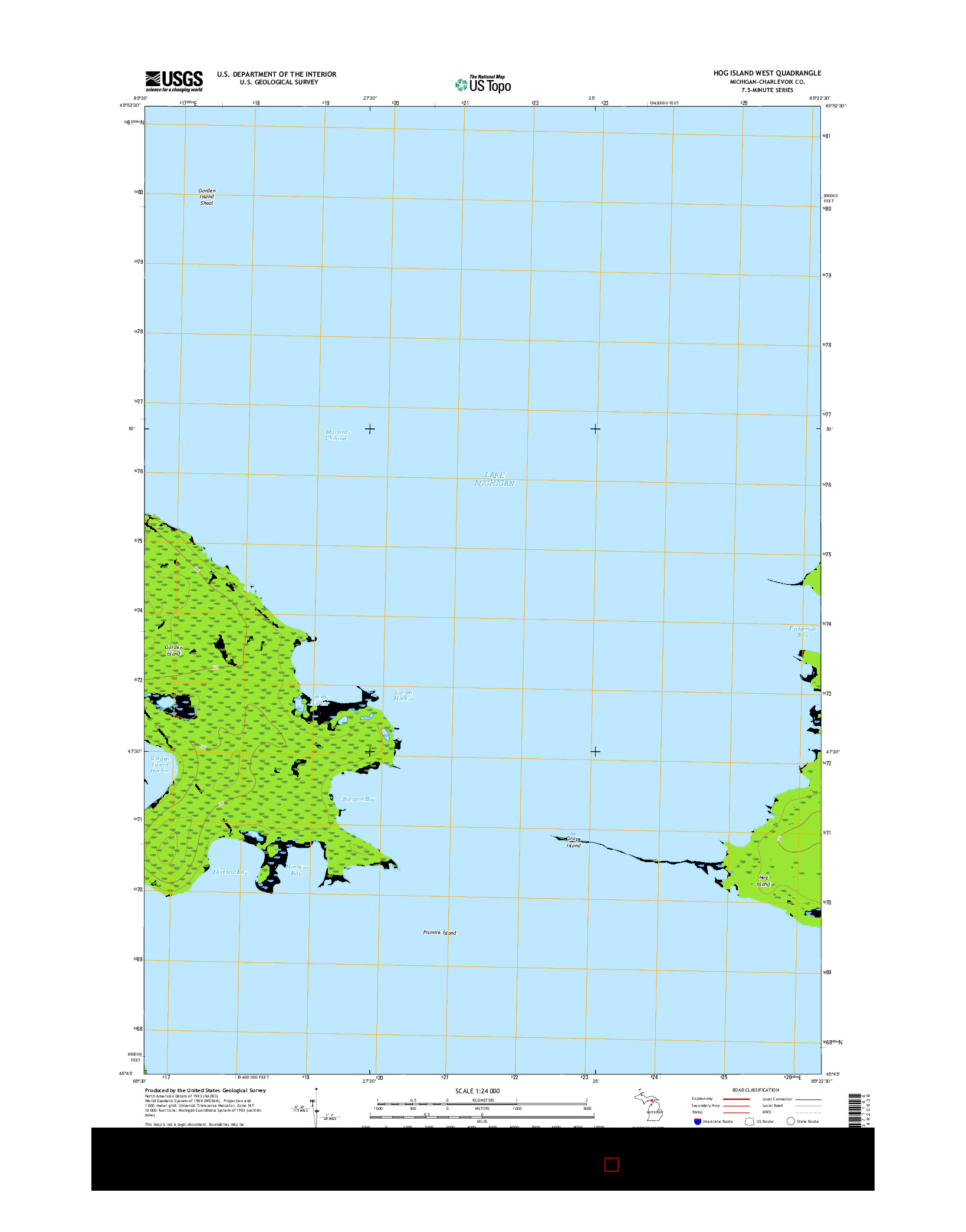 USGS US TOPO 7.5-MINUTE MAP FOR HOG ISLAND WEST, MI 2017