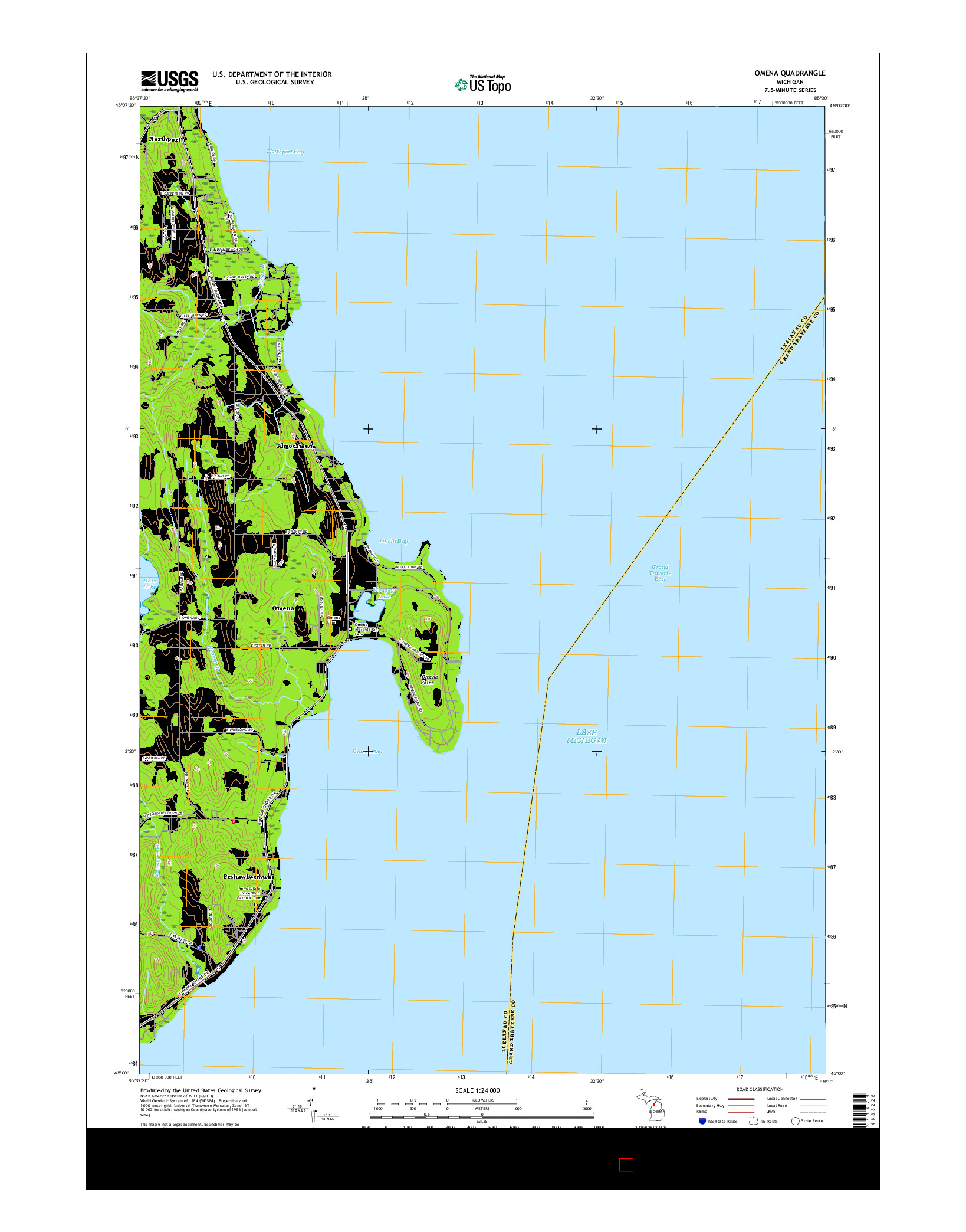 USGS US TOPO 7.5-MINUTE MAP FOR OMENA, MI 2017