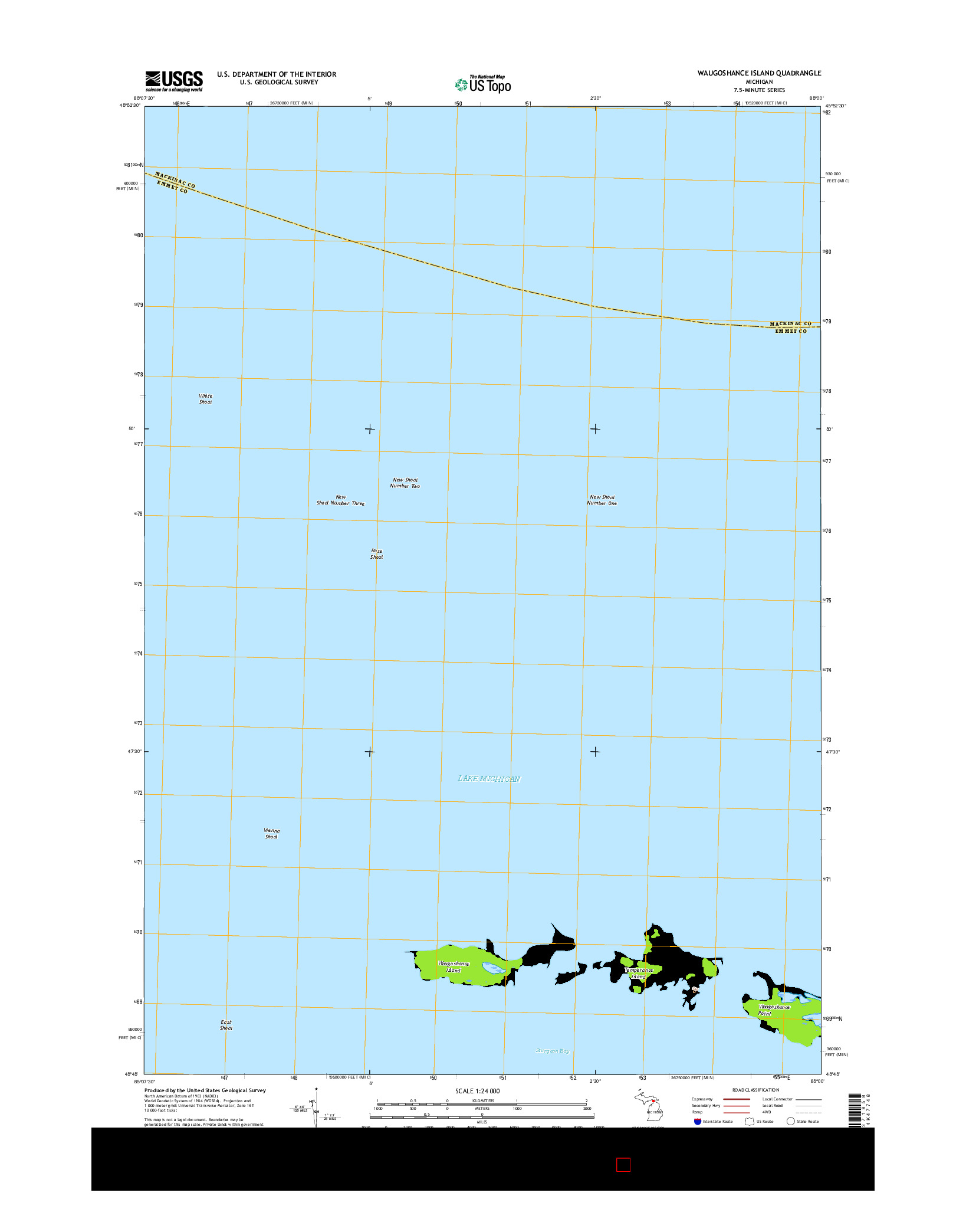 USGS US TOPO 7.5-MINUTE MAP FOR WAUGOSHANCE ISLAND, MI 2017