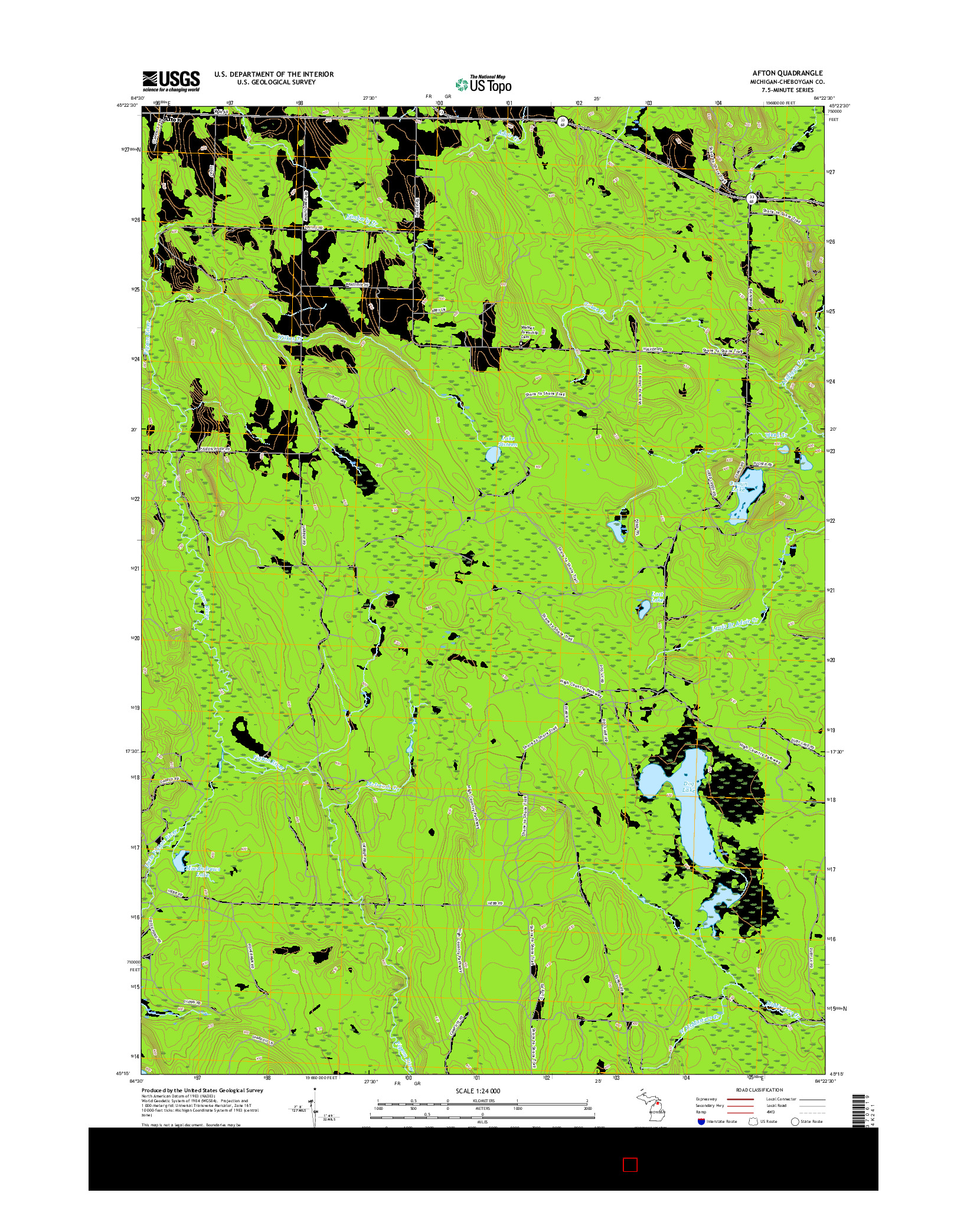 USGS US TOPO 7.5-MINUTE MAP FOR AFTON, MI 2017