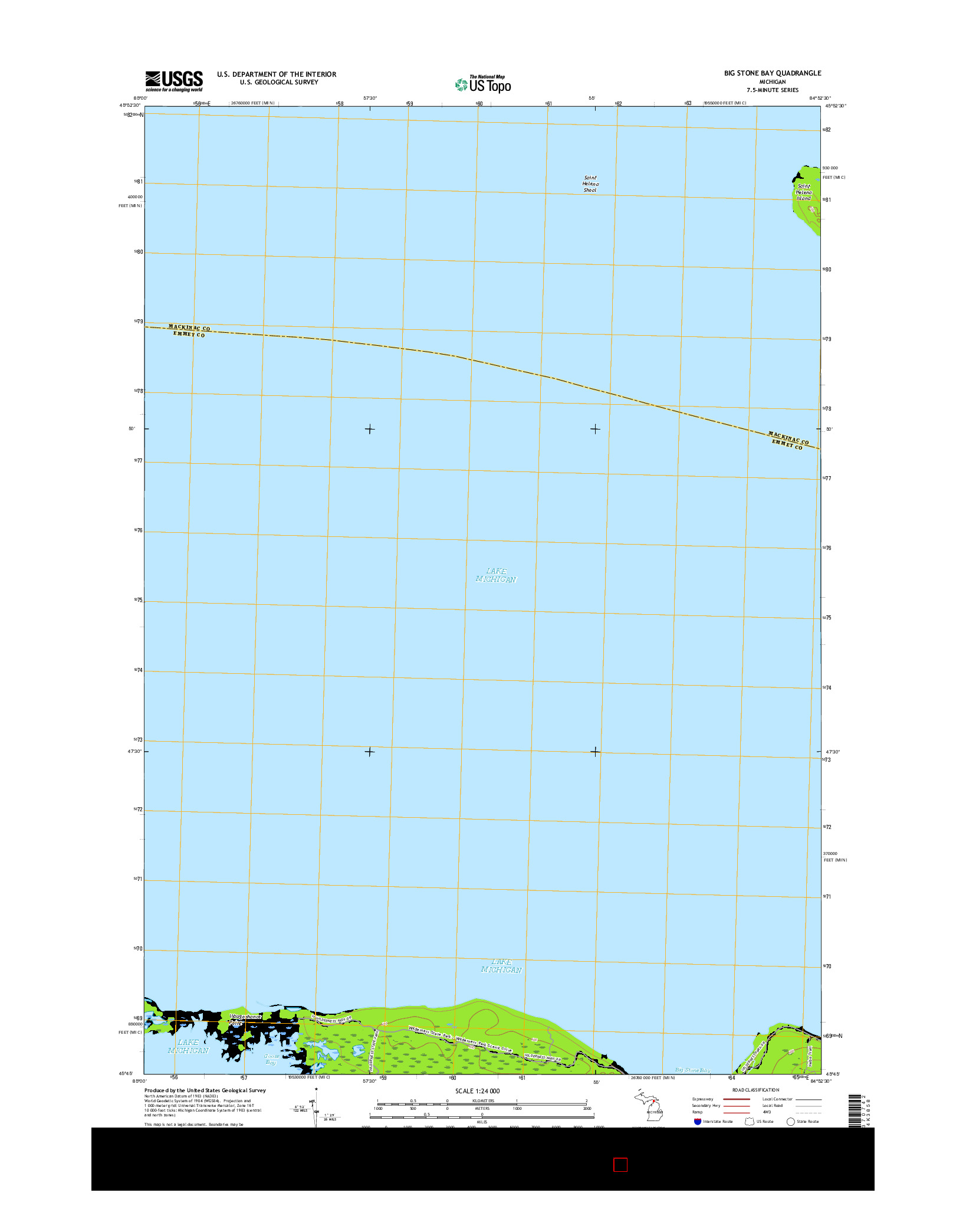 USGS US TOPO 7.5-MINUTE MAP FOR BIG STONE BAY, MI 2017