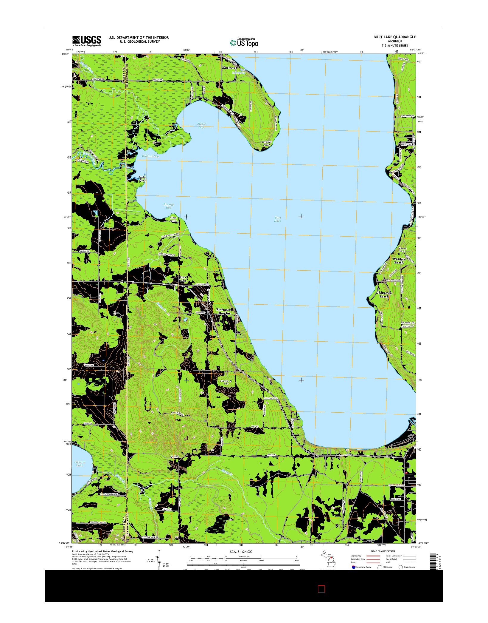 USGS US TOPO 7.5-MINUTE MAP FOR BURT LAKE, MI 2017