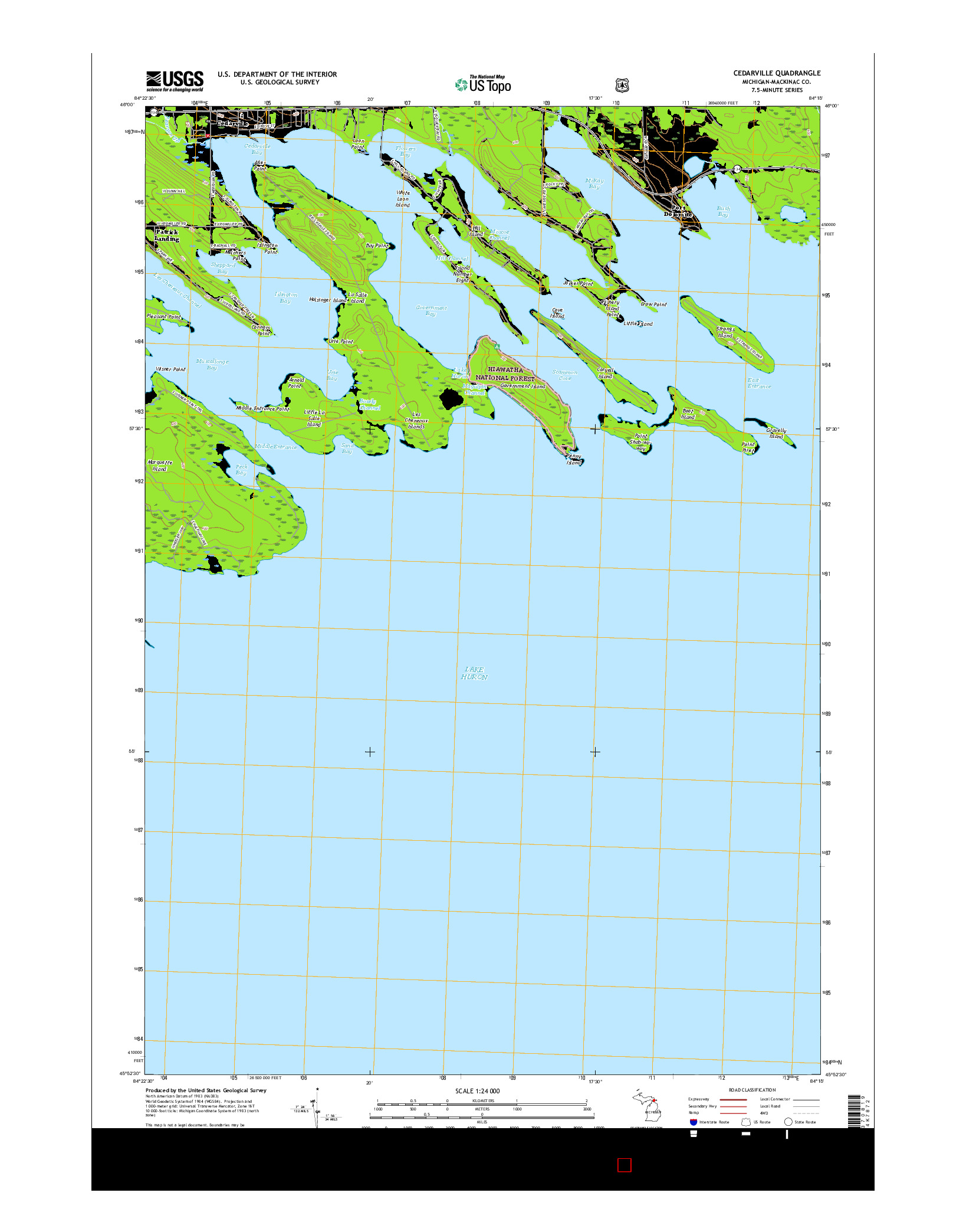 USGS US TOPO 7.5-MINUTE MAP FOR CEDARVILLE, MI 2017