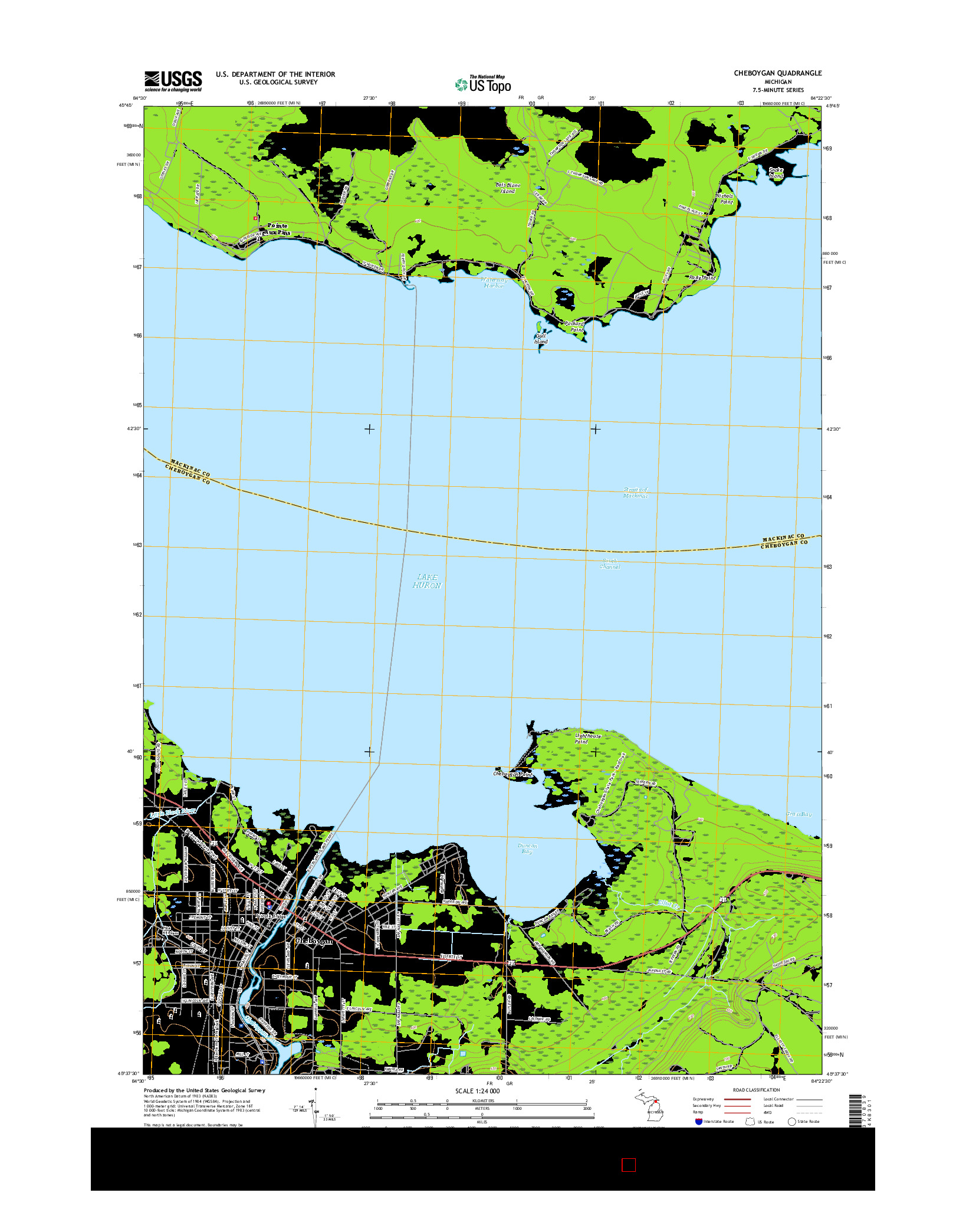 USGS US TOPO 7.5-MINUTE MAP FOR CHEBOYGAN, MI 2017