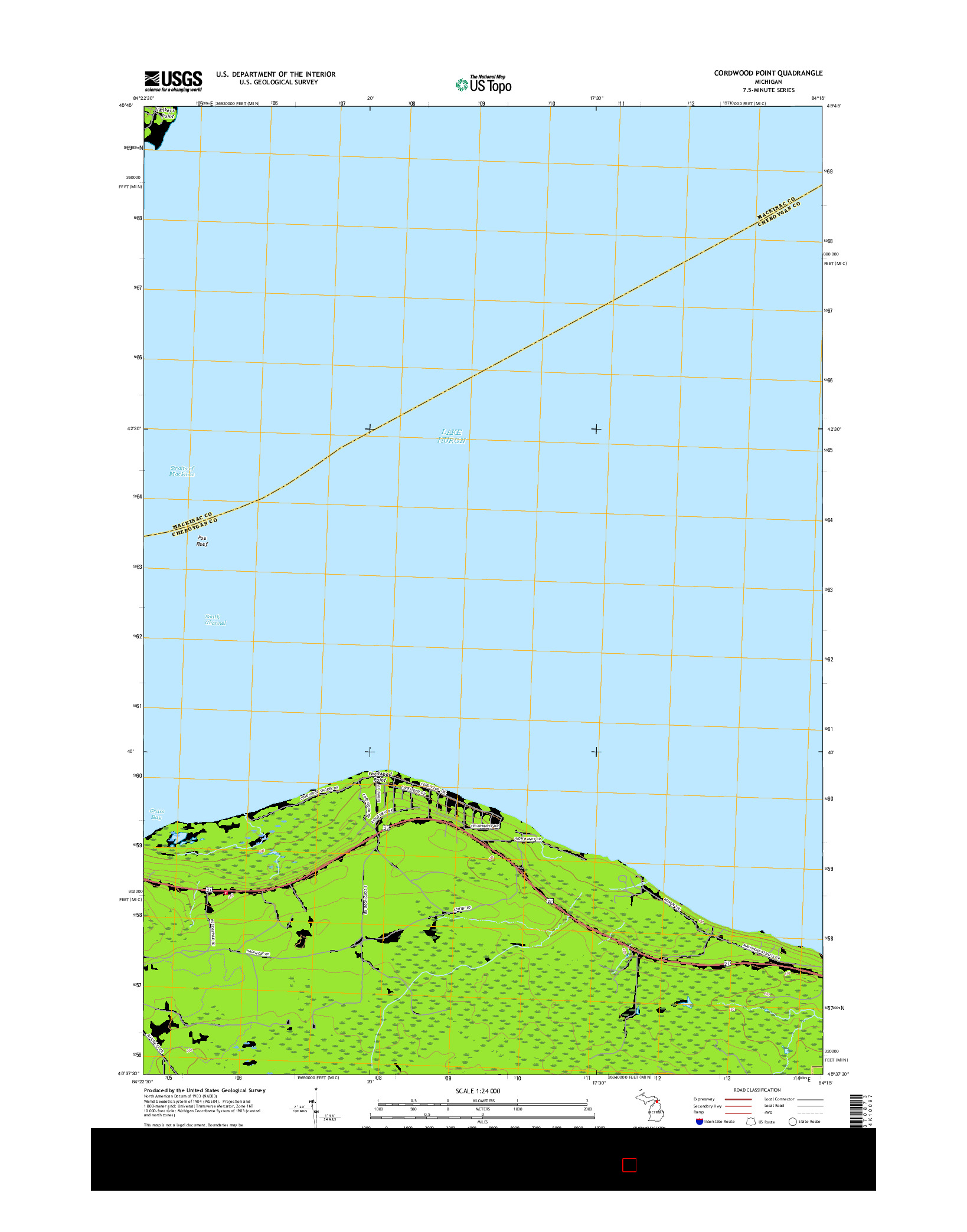 USGS US TOPO 7.5-MINUTE MAP FOR CORDWOOD POINT, MI 2017