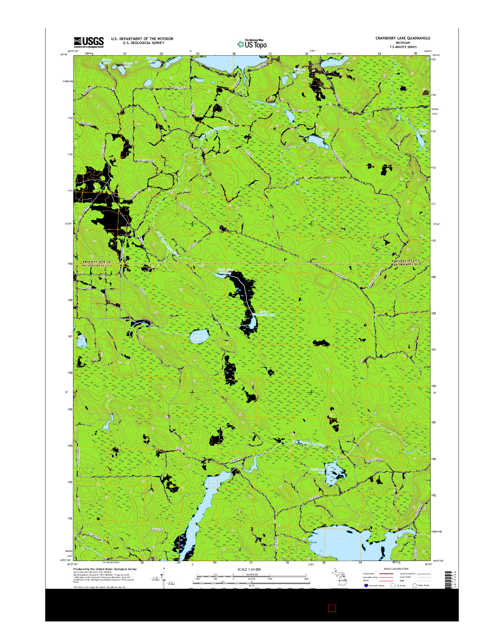 USGS US TOPO 7.5-MINUTE MAP FOR CRANBERRY LAKE, MI 2017