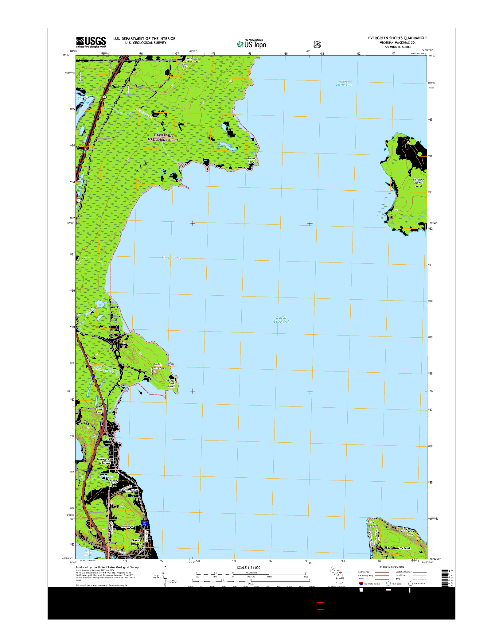 USGS US TOPO 7.5-MINUTE MAP FOR EVERGREEN SHORES, MI 2017