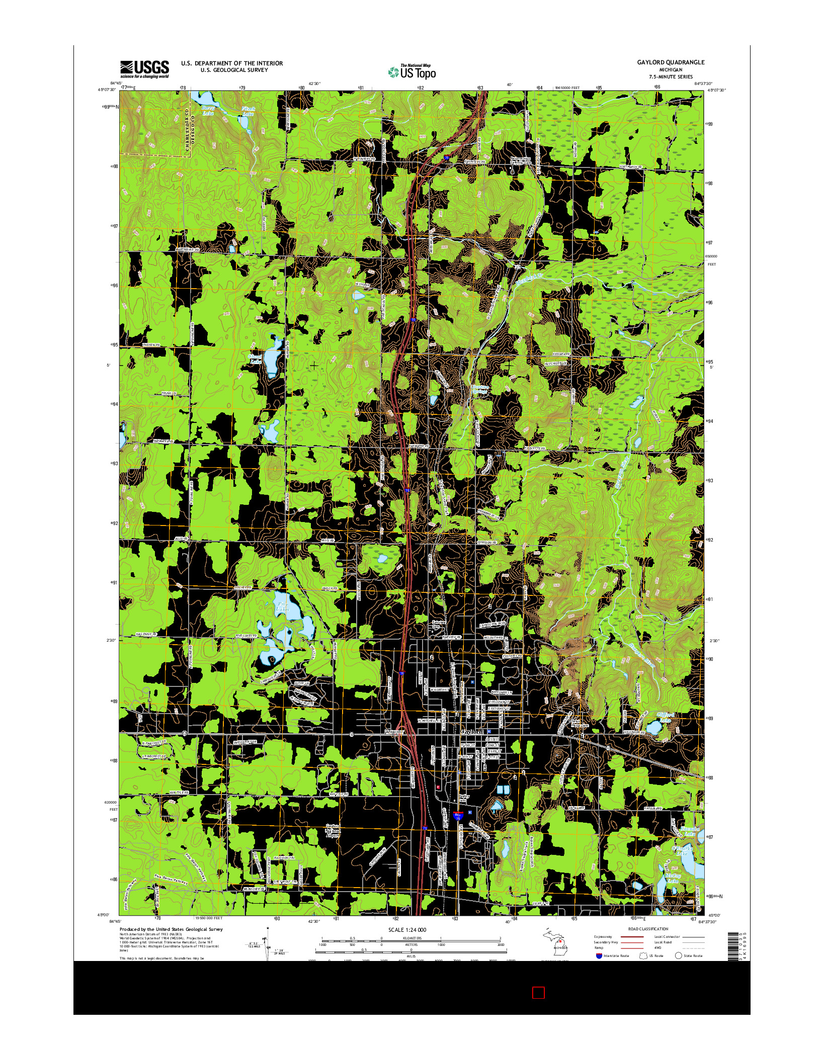 USGS US TOPO 7.5-MINUTE MAP FOR GAYLORD, MI 2017