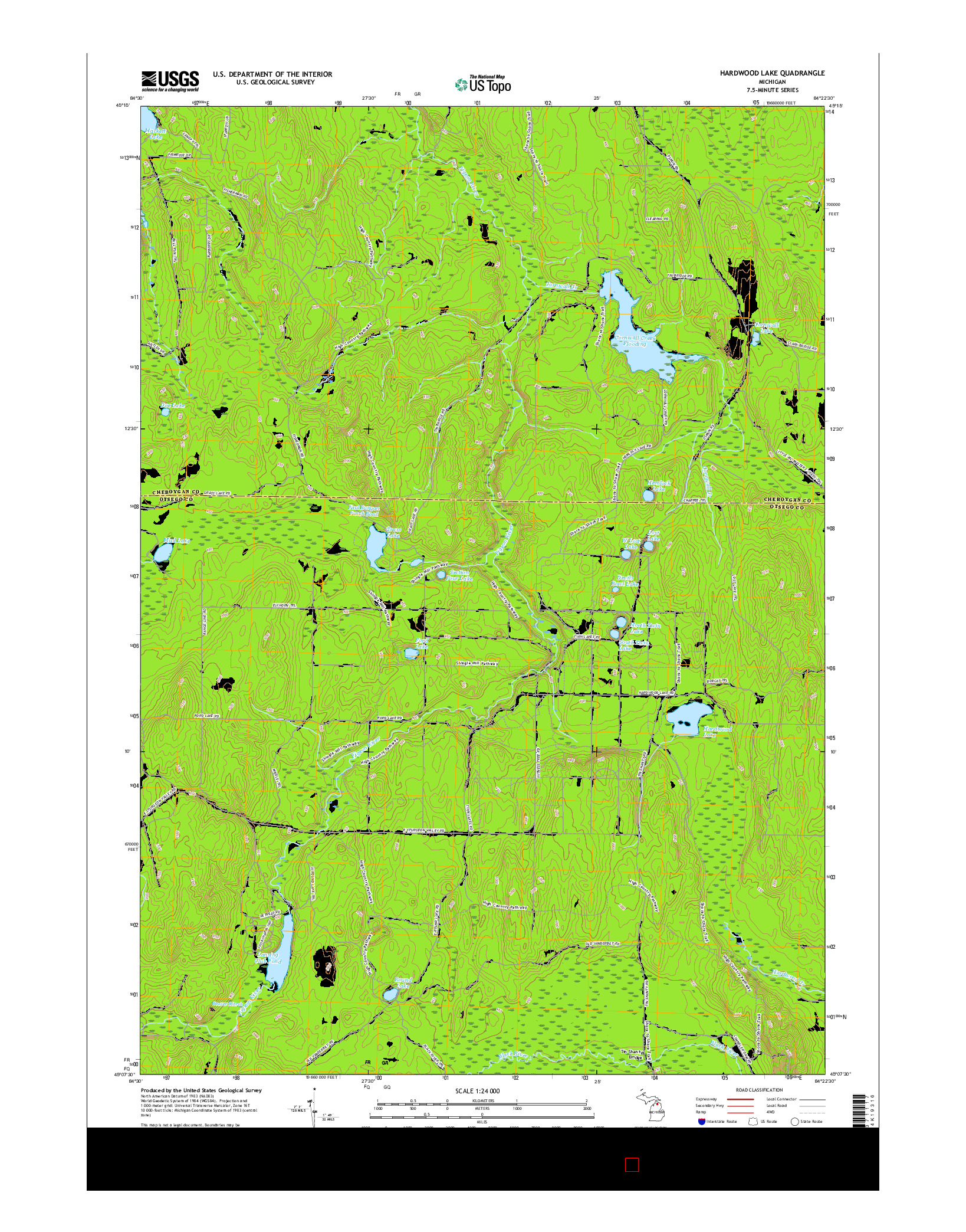 USGS US TOPO 7.5-MINUTE MAP FOR HARDWOOD LAKE, MI 2017