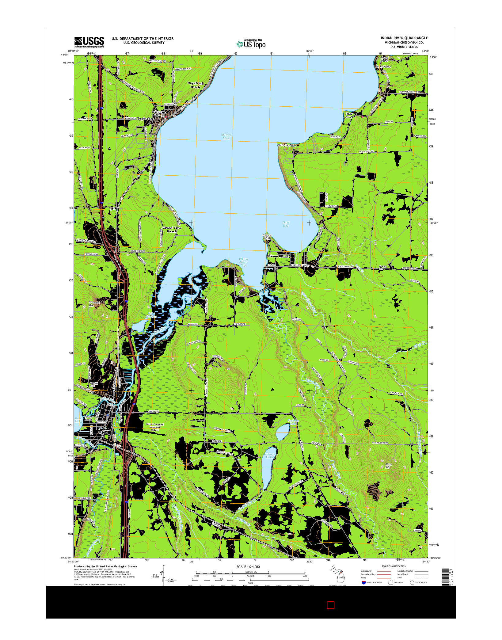 USGS US TOPO 7.5-MINUTE MAP FOR INDIAN RIVER, MI 2017