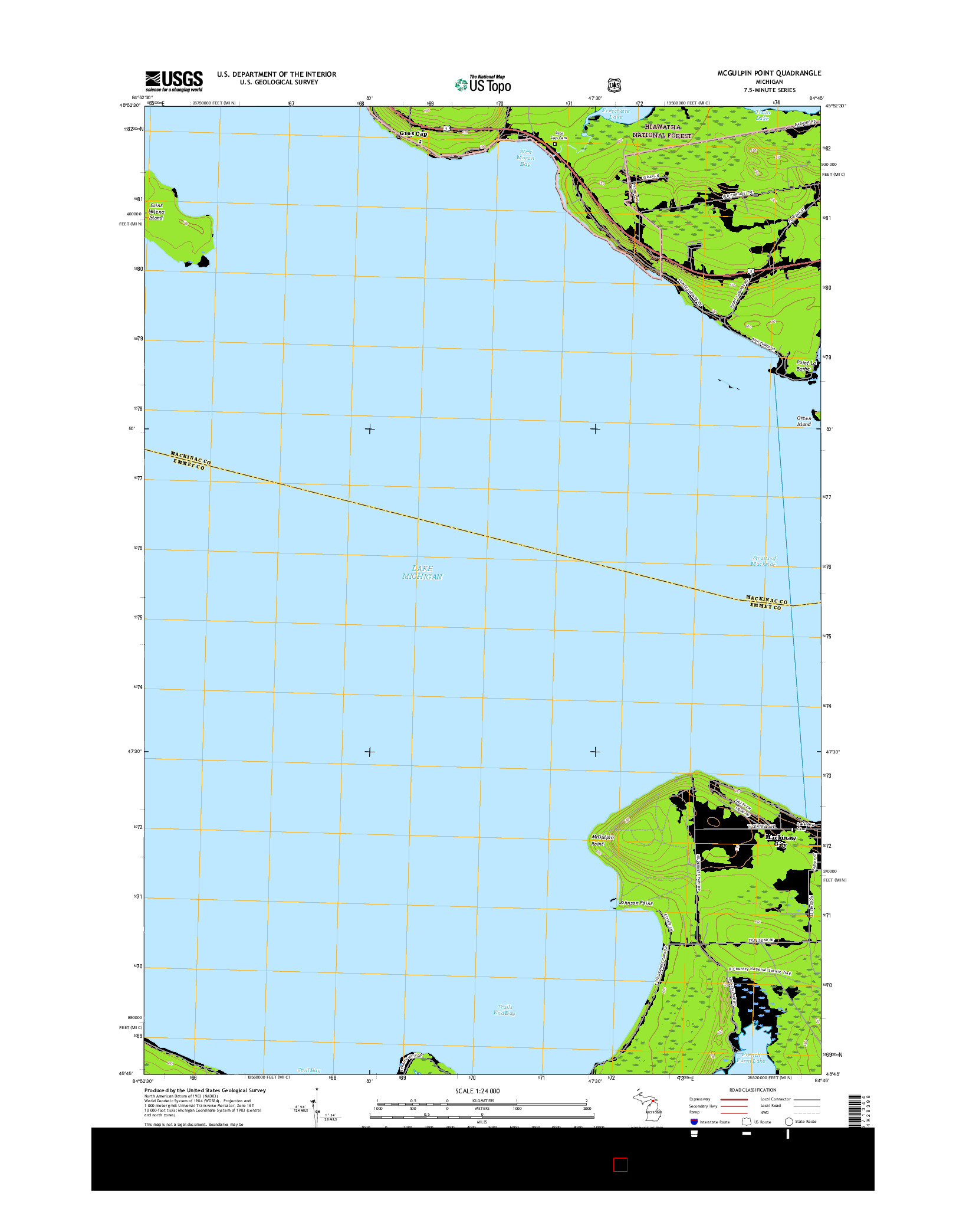 USGS US TOPO 7.5-MINUTE MAP FOR MCGULPIN POINT, MI 2017