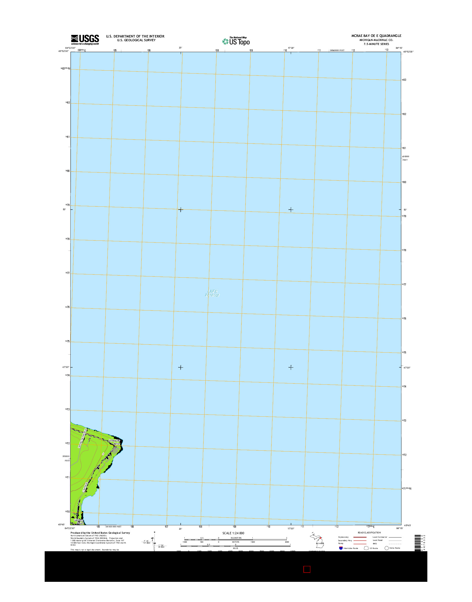 USGS US TOPO 7.5-MINUTE MAP FOR MCRAE BAY OE E, MI 2017