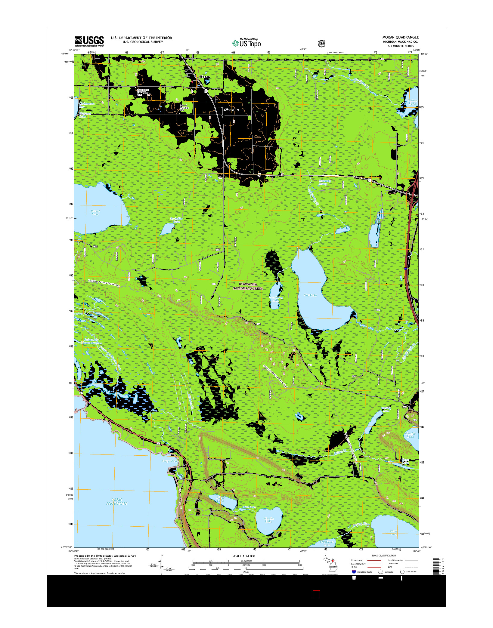 USGS US TOPO 7.5-MINUTE MAP FOR MORAN, MI 2017