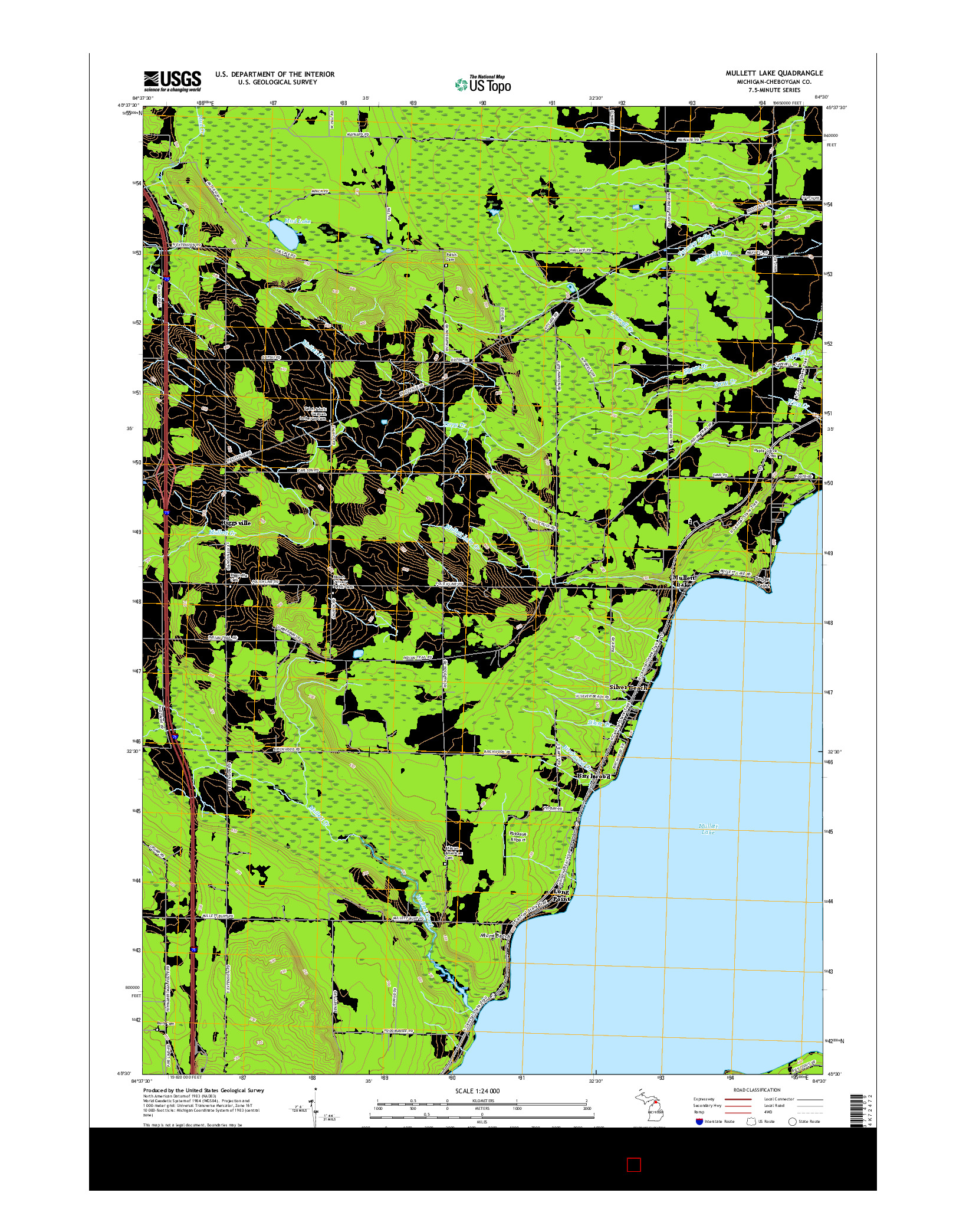 USGS US TOPO 7.5-MINUTE MAP FOR MULLETT LAKE, MI 2017