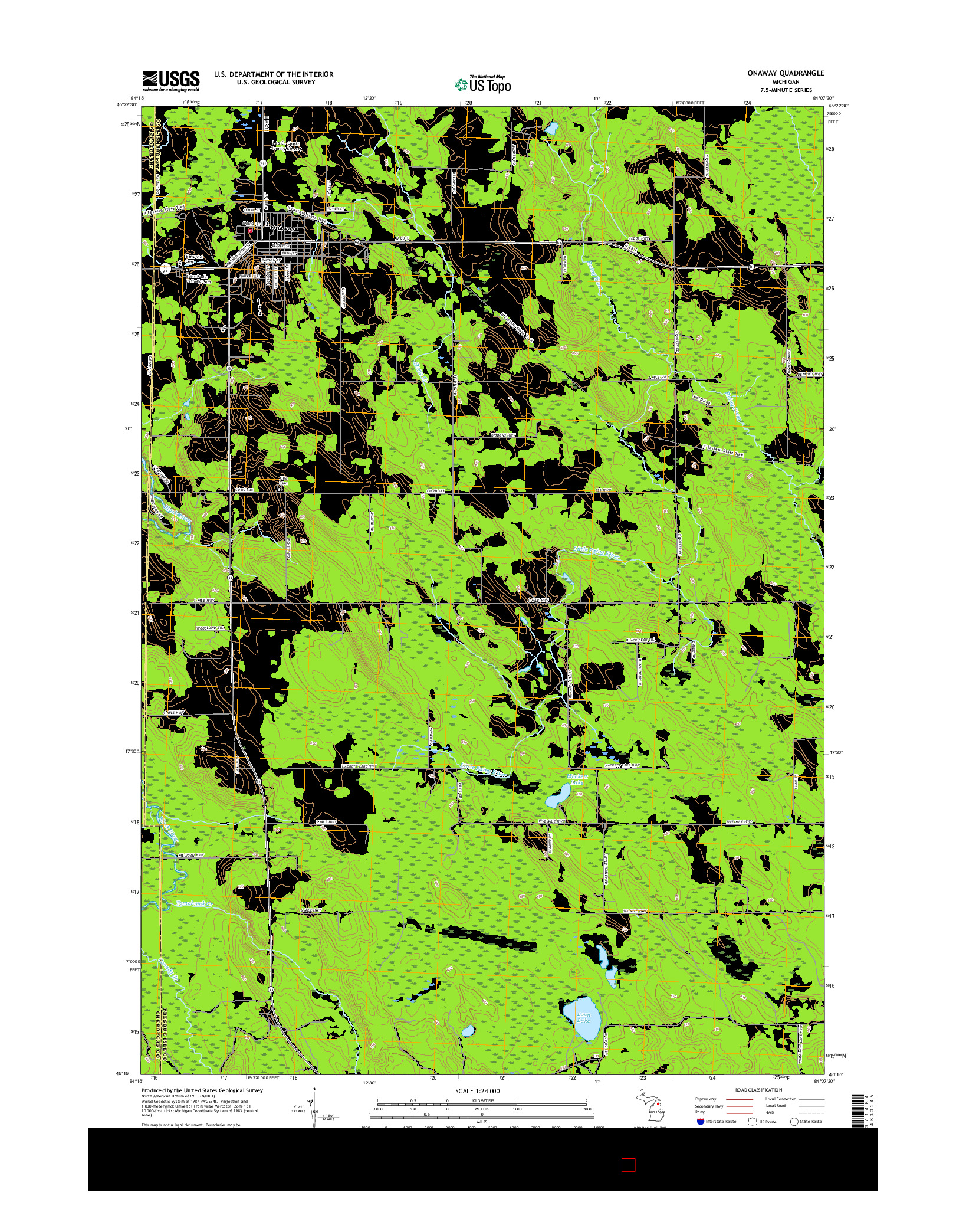 USGS US TOPO 7.5-MINUTE MAP FOR ONAWAY, MI 2017