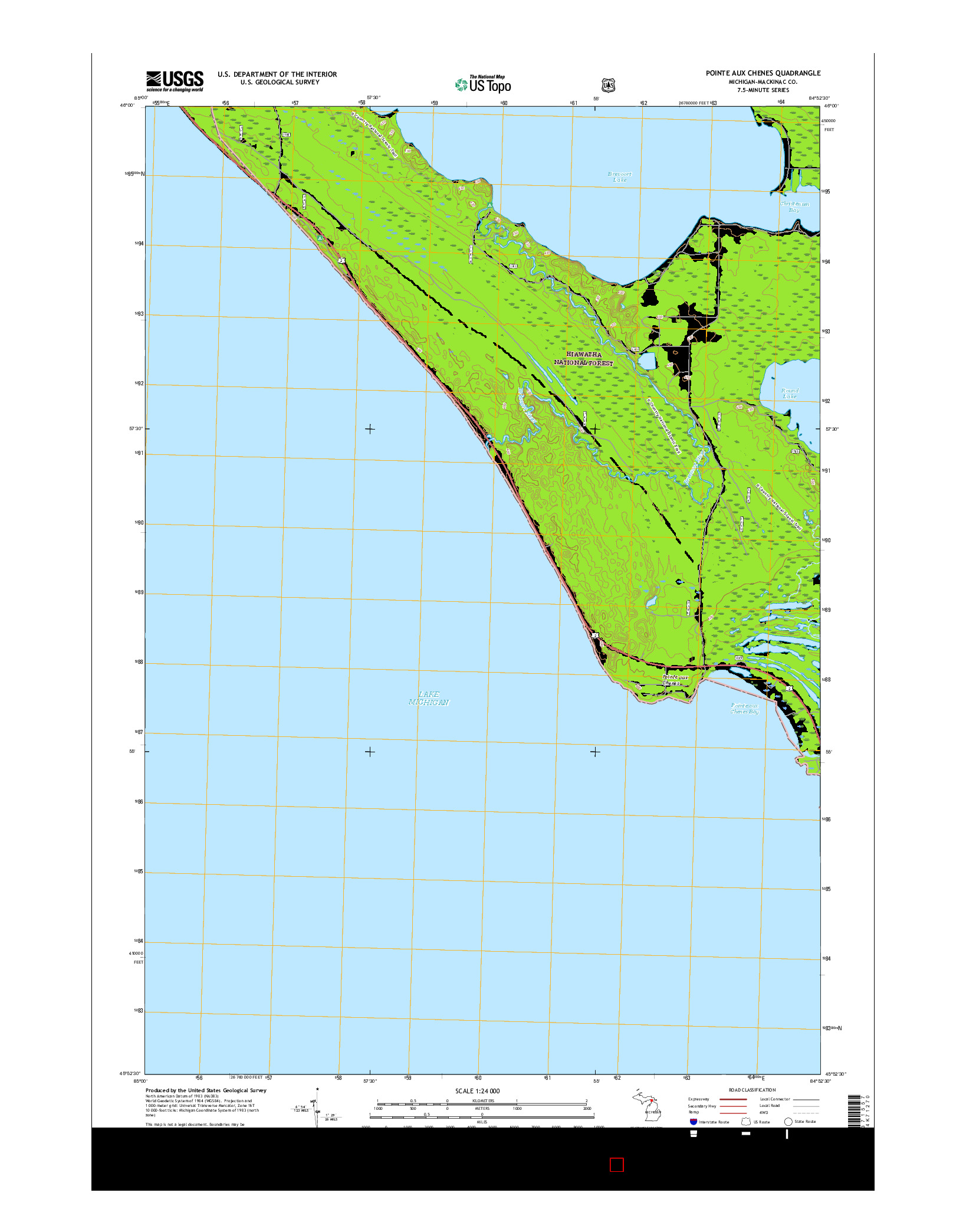 USGS US TOPO 7.5-MINUTE MAP FOR POINTE AUX CHENES, MI 2017