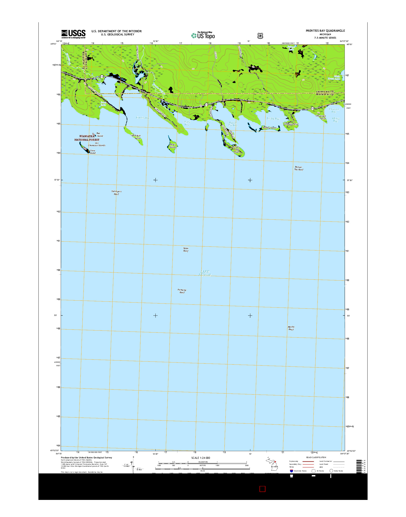 USGS US TOPO 7.5-MINUTE MAP FOR PRENTISS BAY, MI 2017