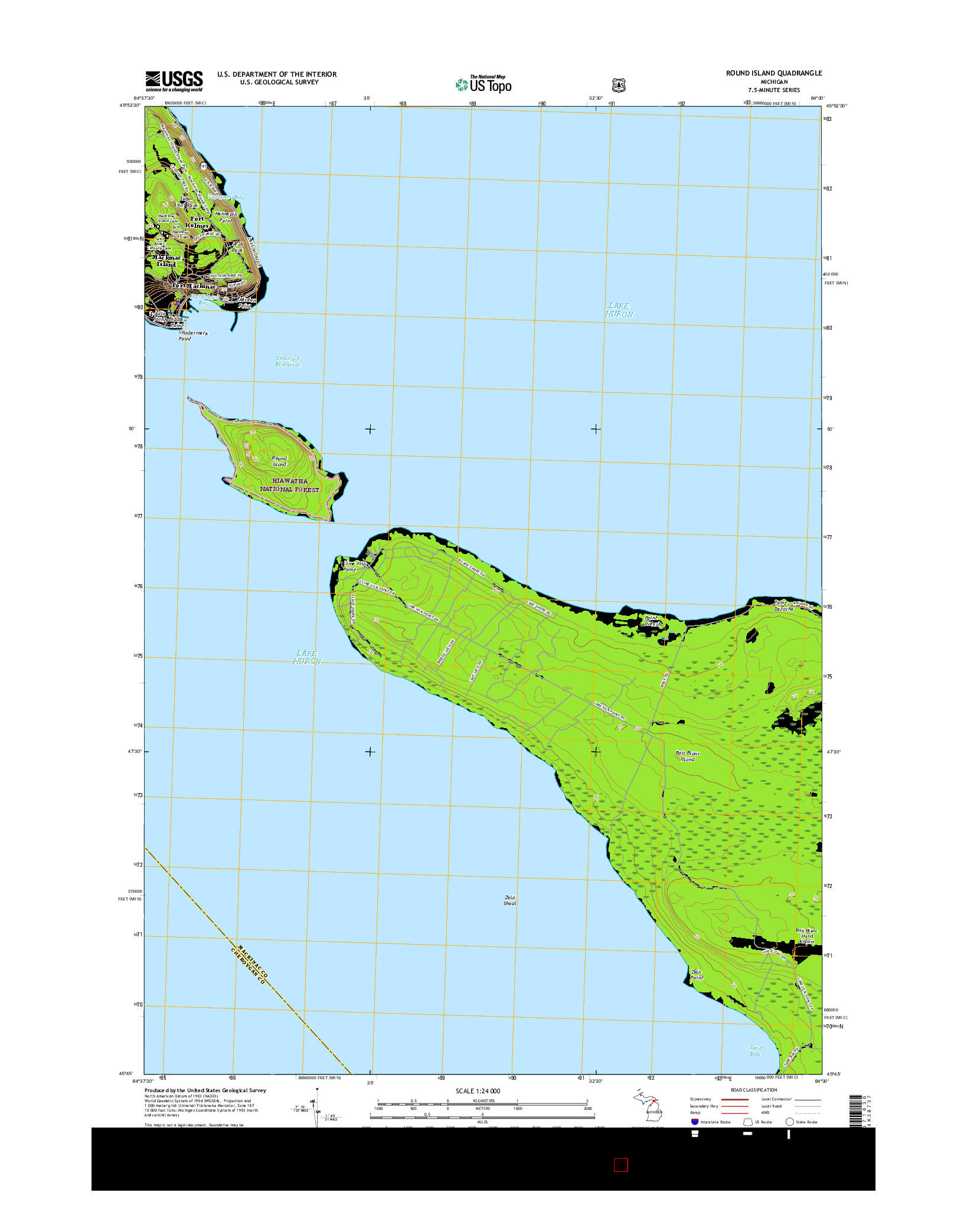 USGS US TOPO 7.5-MINUTE MAP FOR ROUND ISLAND, MI 2017