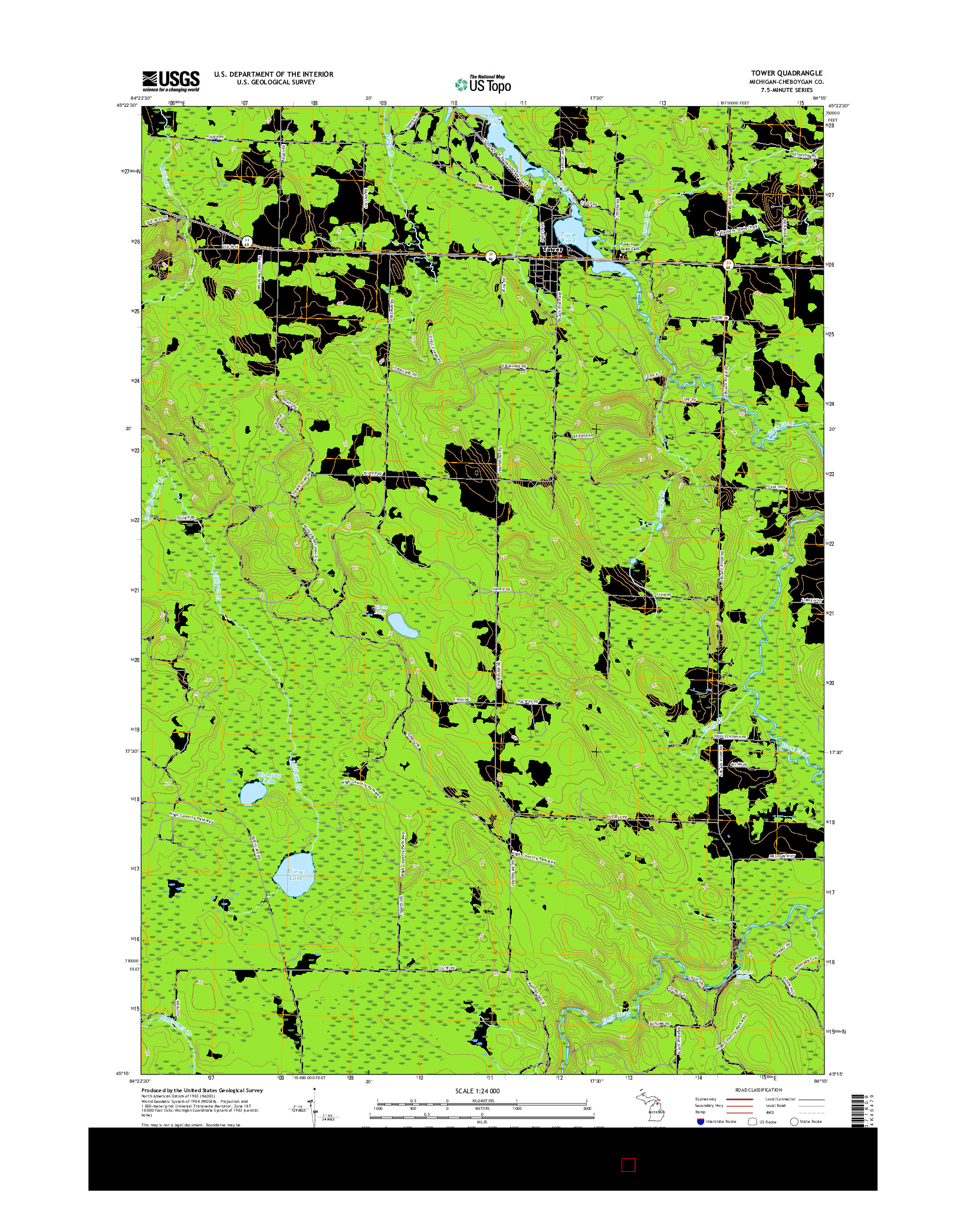 USGS US TOPO 7.5-MINUTE MAP FOR TOWER, MI 2017