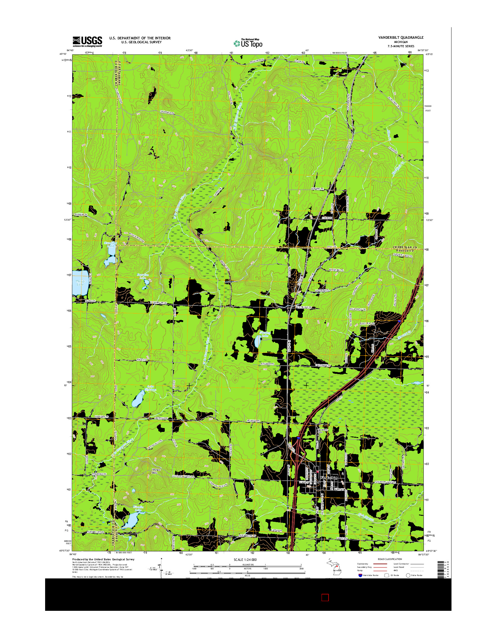 USGS US TOPO 7.5-MINUTE MAP FOR VANDERBILT, MI 2017