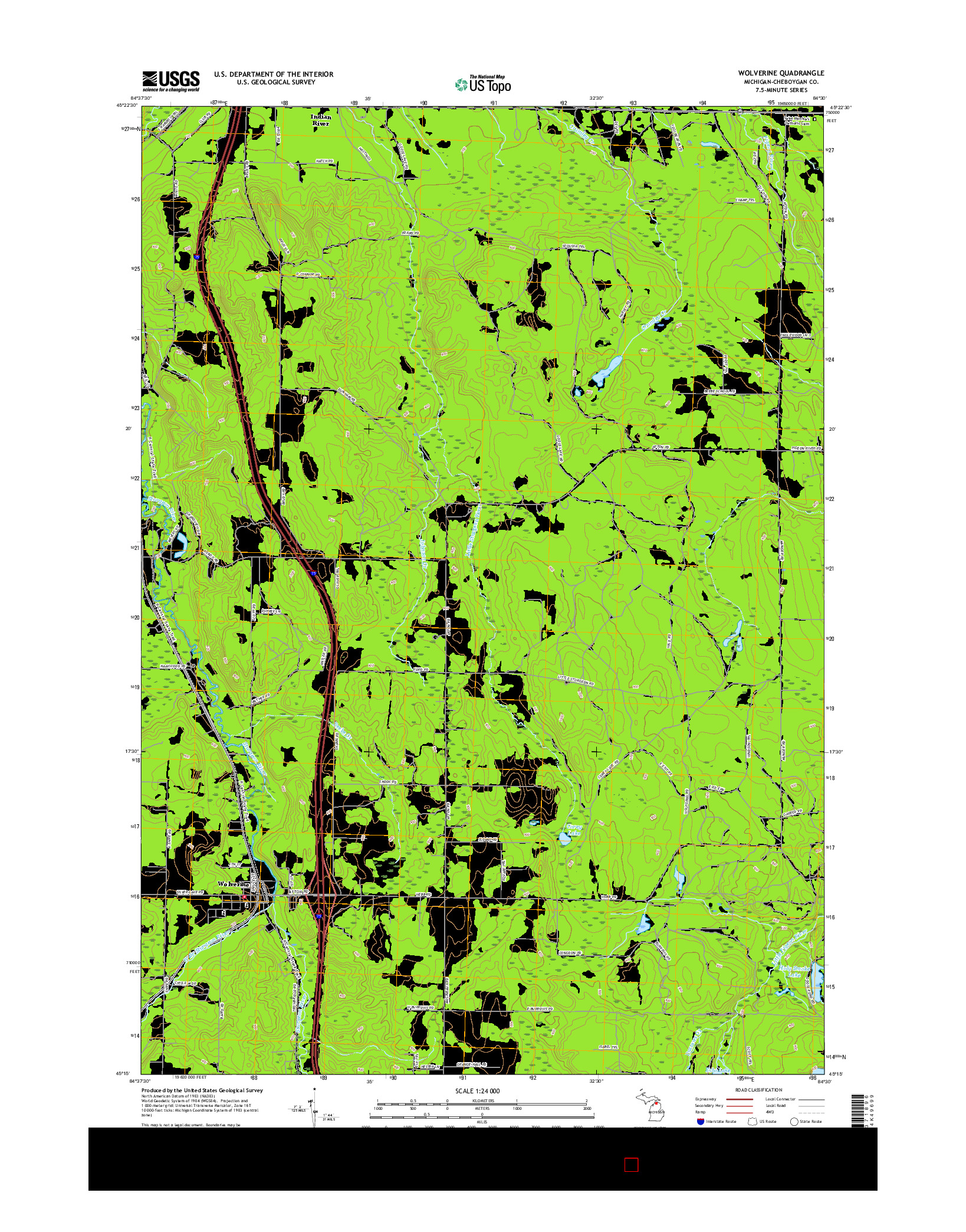 USGS US TOPO 7.5-MINUTE MAP FOR WOLVERINE, MI 2017