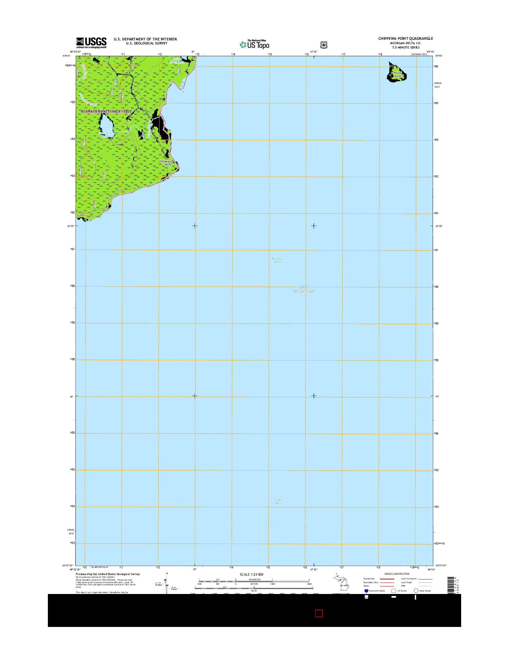 USGS US TOPO 7.5-MINUTE MAP FOR CHIPPEWA POINT, MI 2017