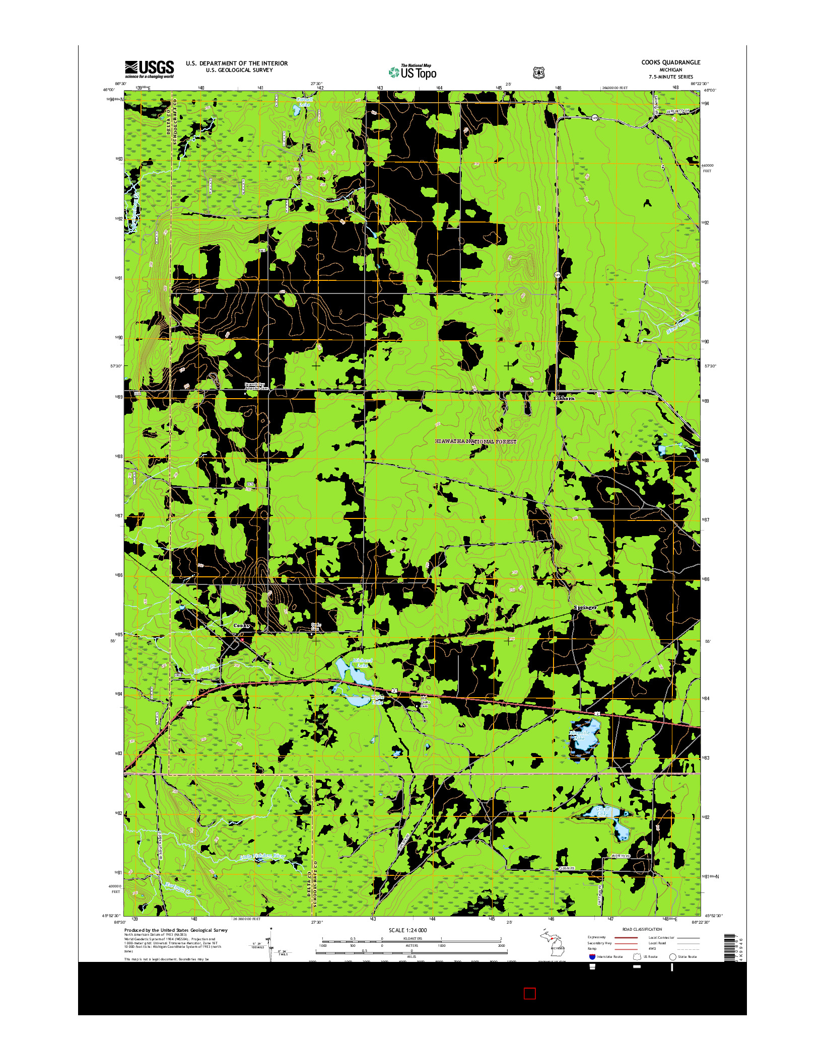 USGS US TOPO 7.5-MINUTE MAP FOR COOKS, MI 2017