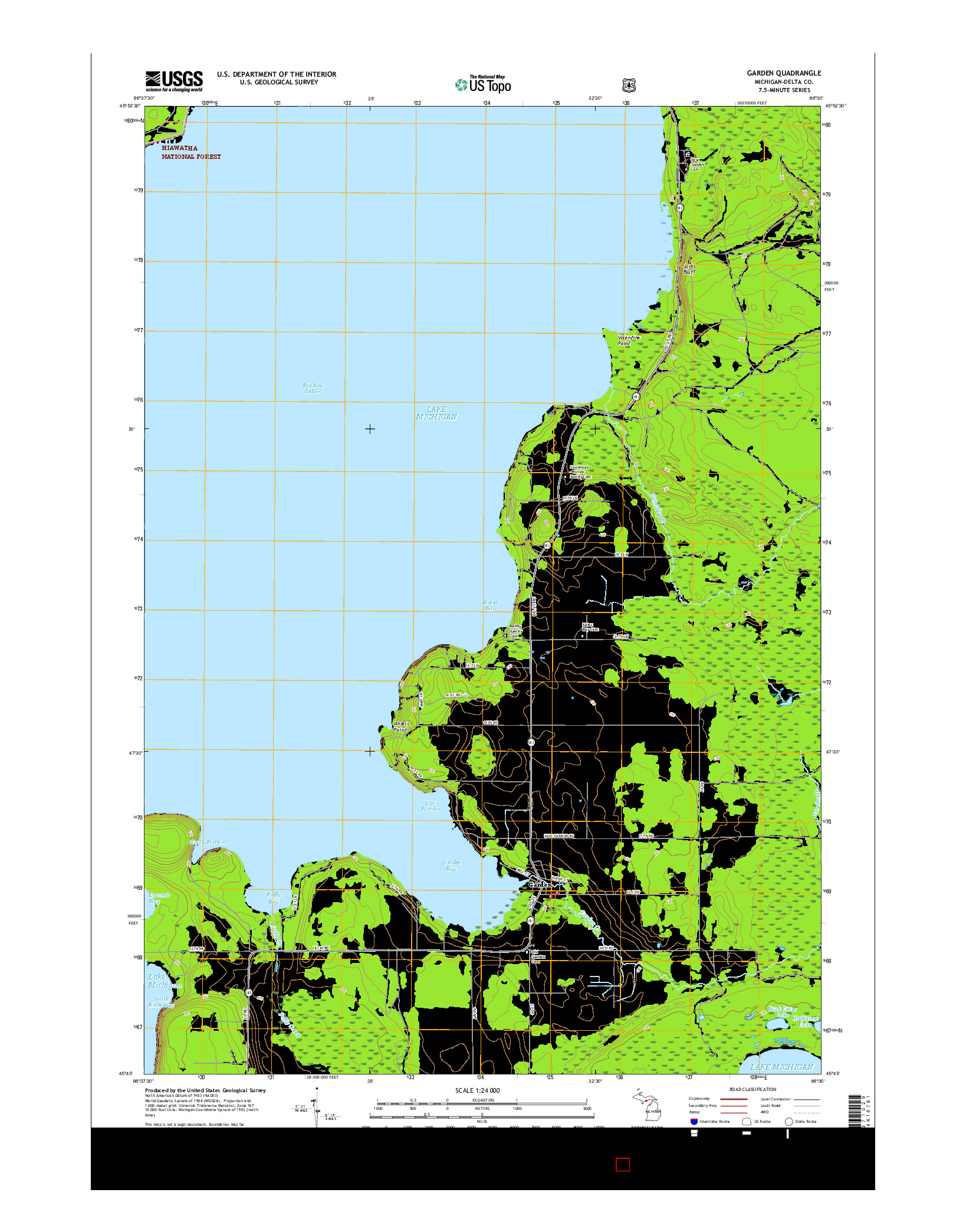 USGS US TOPO 7.5-MINUTE MAP FOR GARDEN, MI 2017