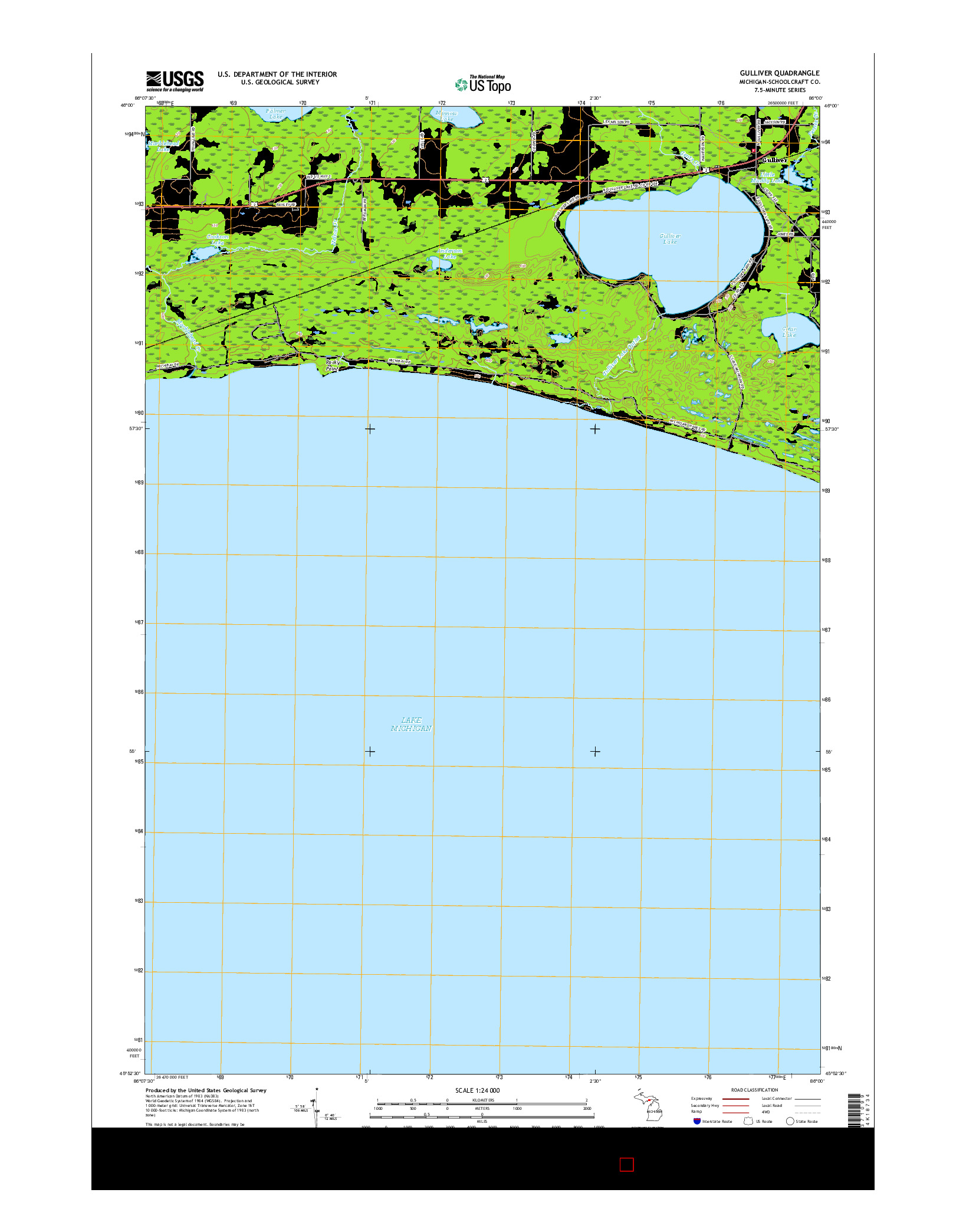 USGS US TOPO 7.5-MINUTE MAP FOR GULLIVER, MI 2017