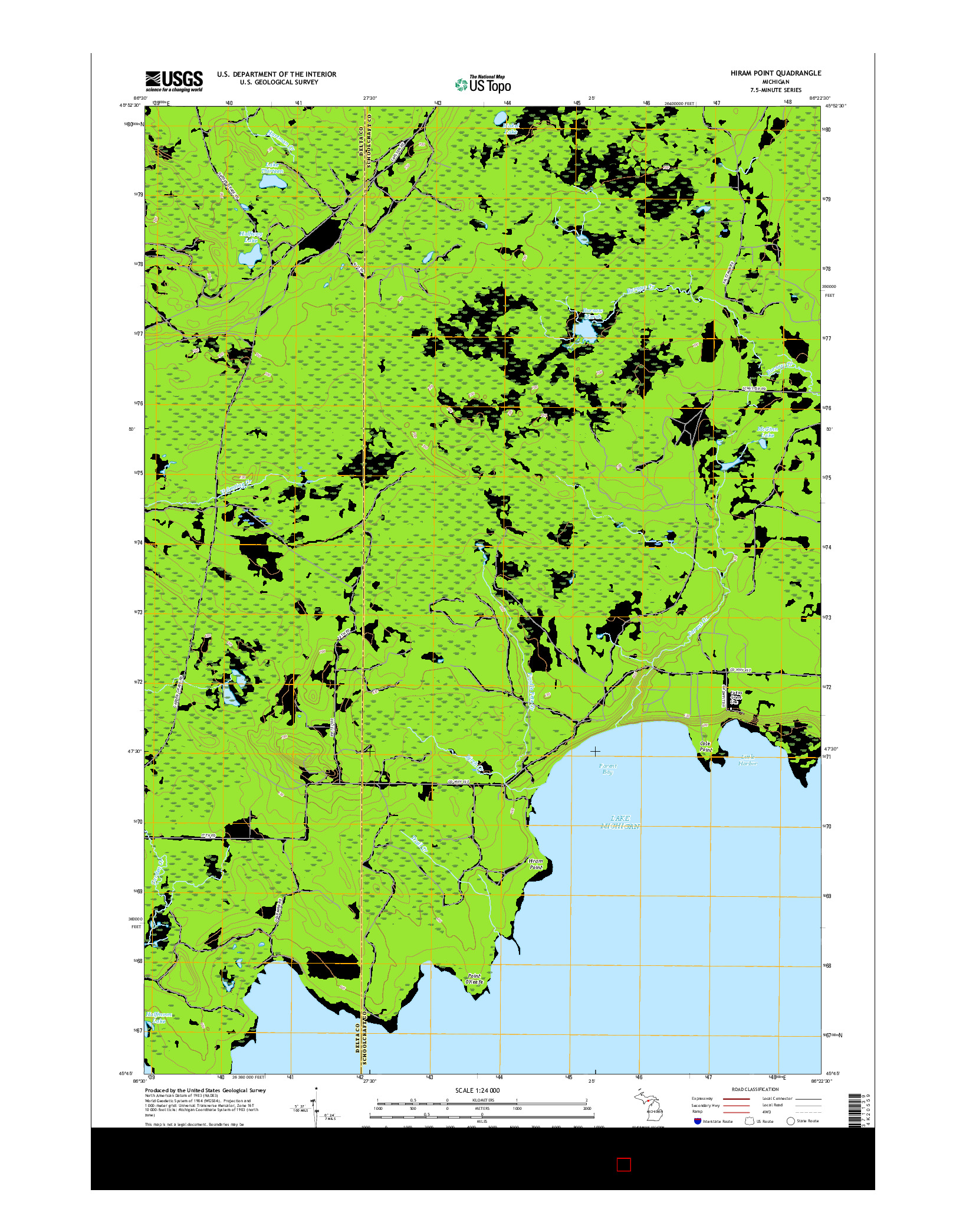 USGS US TOPO 7.5-MINUTE MAP FOR HIRAM POINT, MI 2017