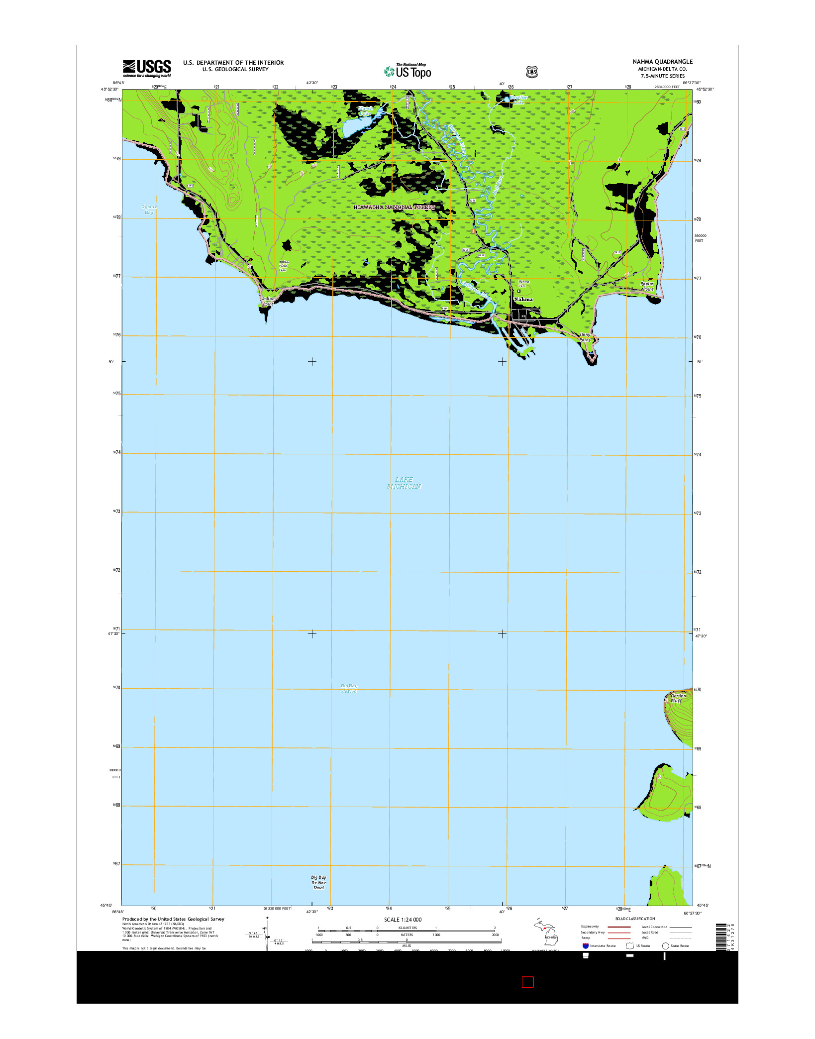 USGS US TOPO 7.5-MINUTE MAP FOR NAHMA, MI 2017