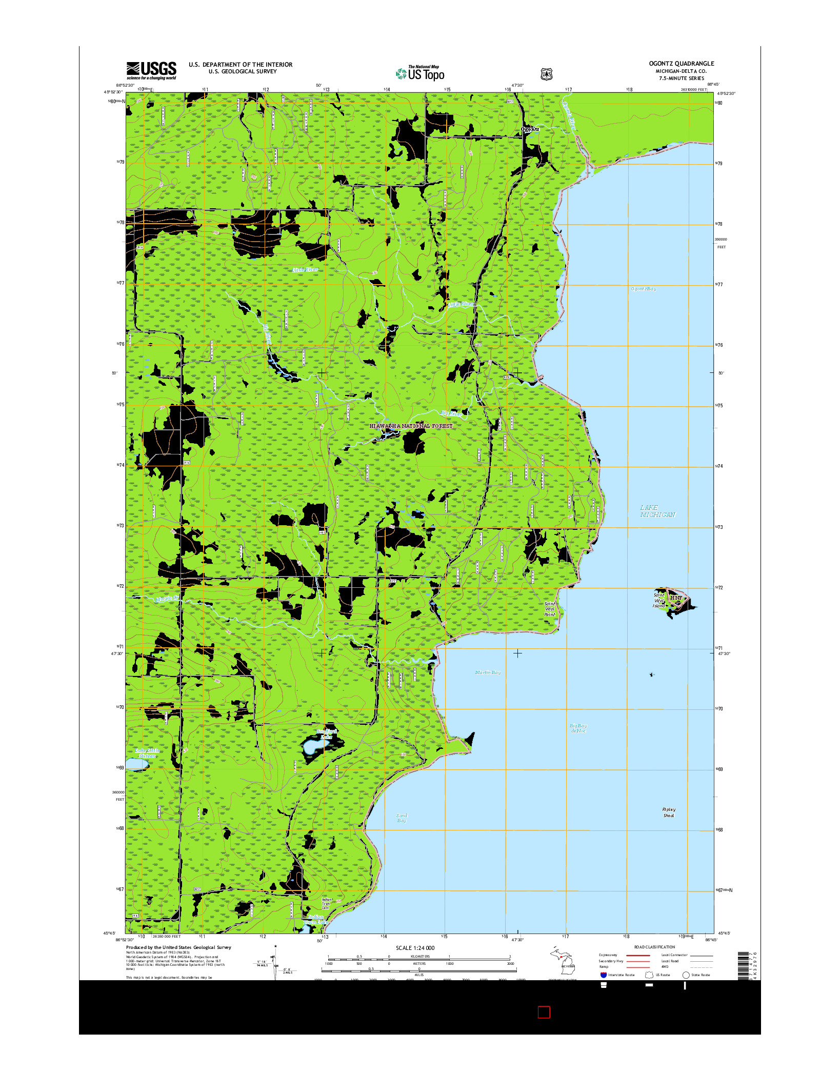 USGS US TOPO 7.5-MINUTE MAP FOR OGONTZ, MI 2017