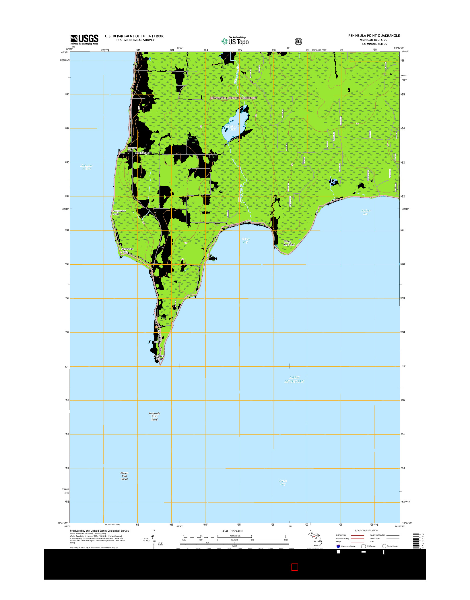 USGS US TOPO 7.5-MINUTE MAP FOR PENINSULA POINT, MI 2017