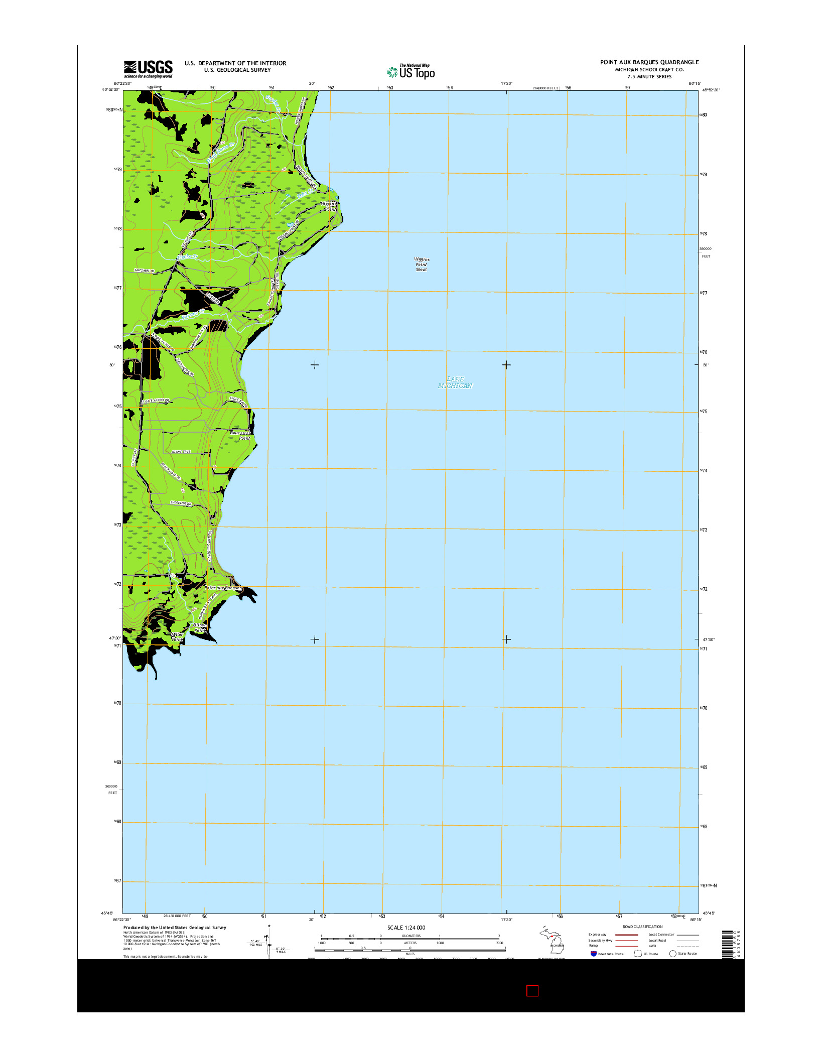 USGS US TOPO 7.5-MINUTE MAP FOR POINT AUX BARQUES, MI 2017